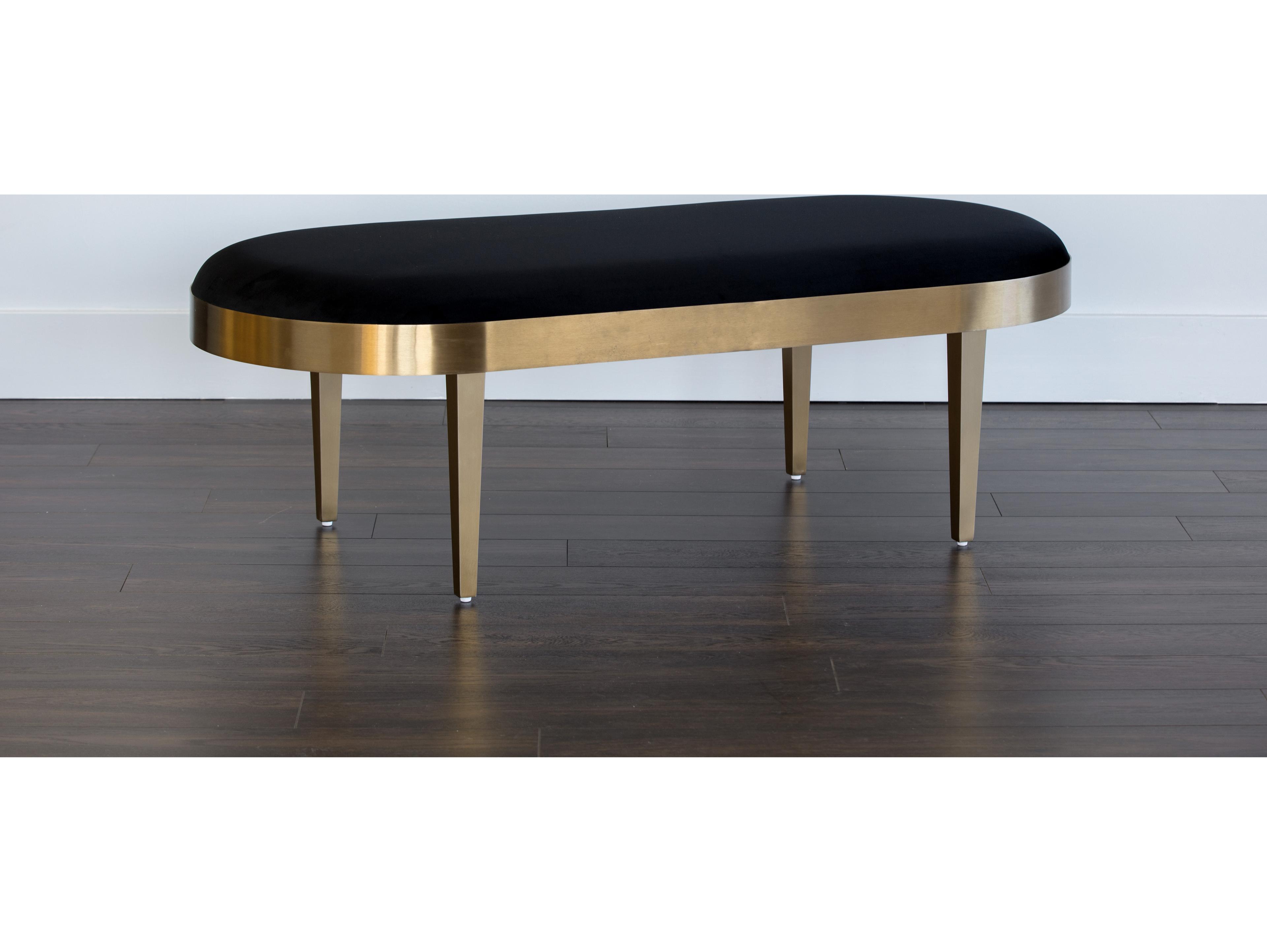 Sunpan Black Sky Gold Upholstered Accent Bench