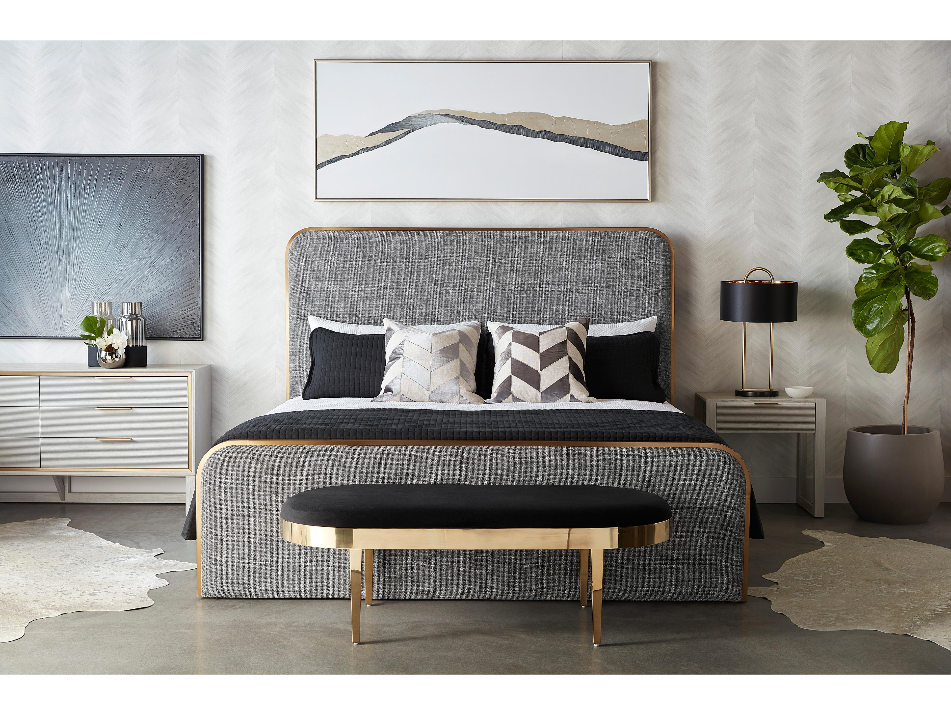 Sunpan Black Sky Gold Upholstered Accent Bench