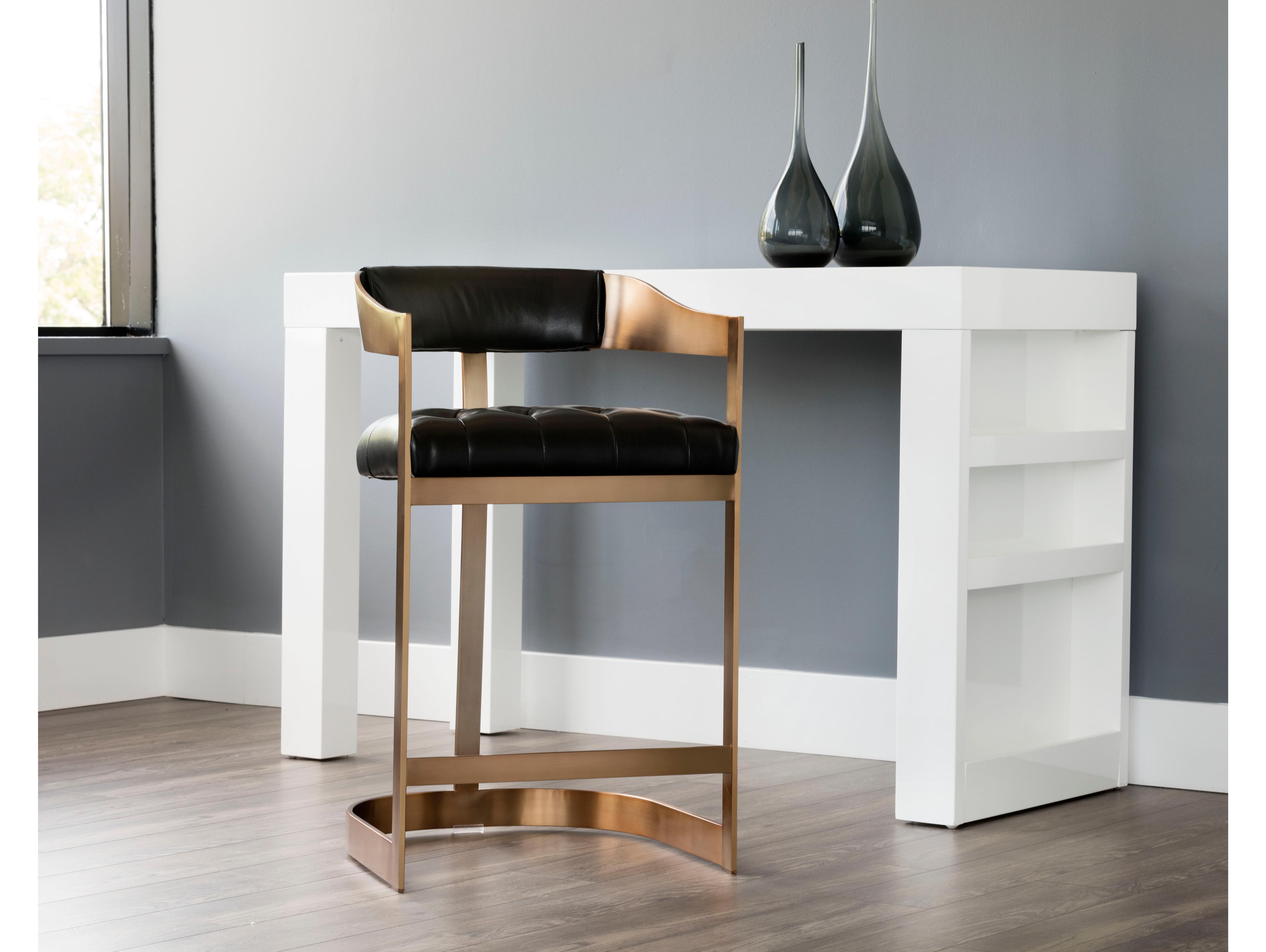 Sunpan Ikon Beaumont Leather Cantina Black Antique Brass Counter Stool