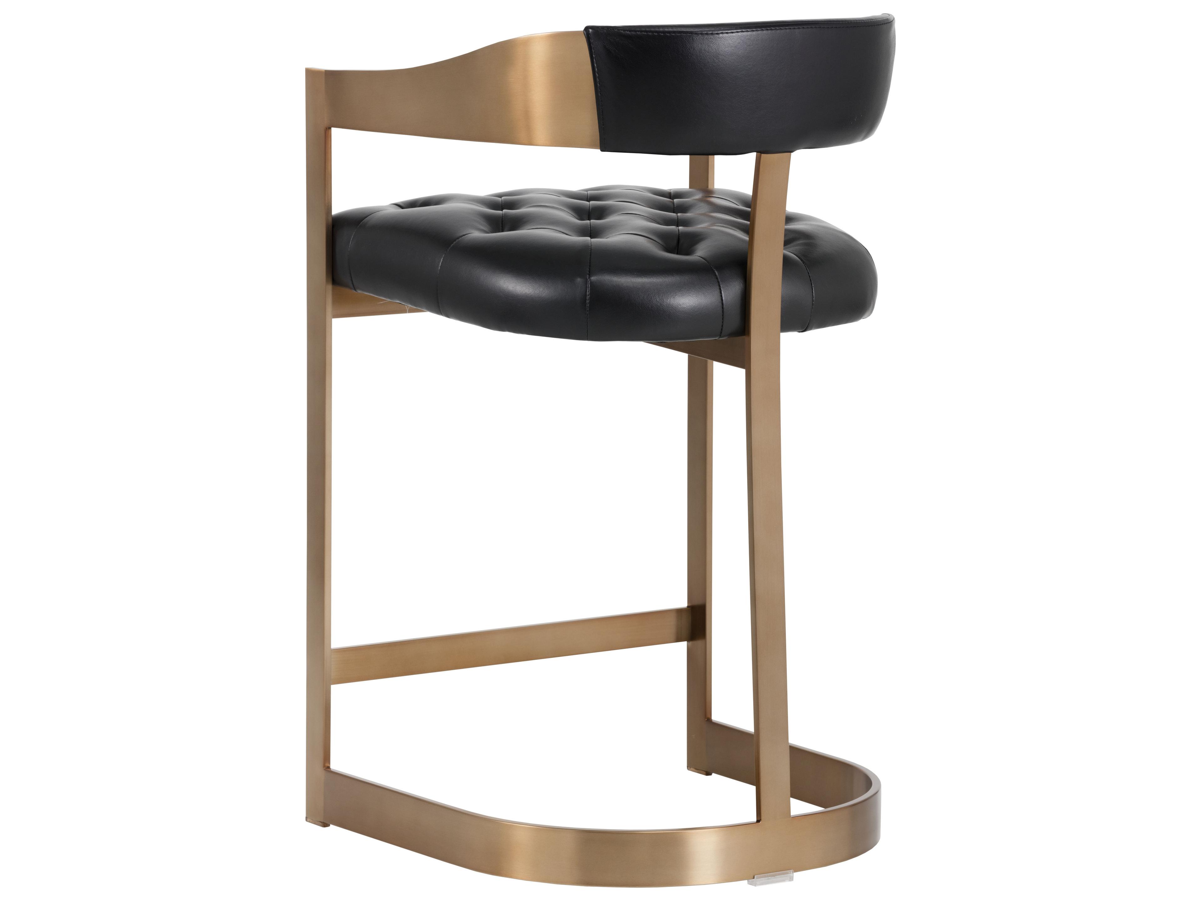 Sunpan Ikon Beaumont Leather Cantina Black Antique Brass Counter Stool