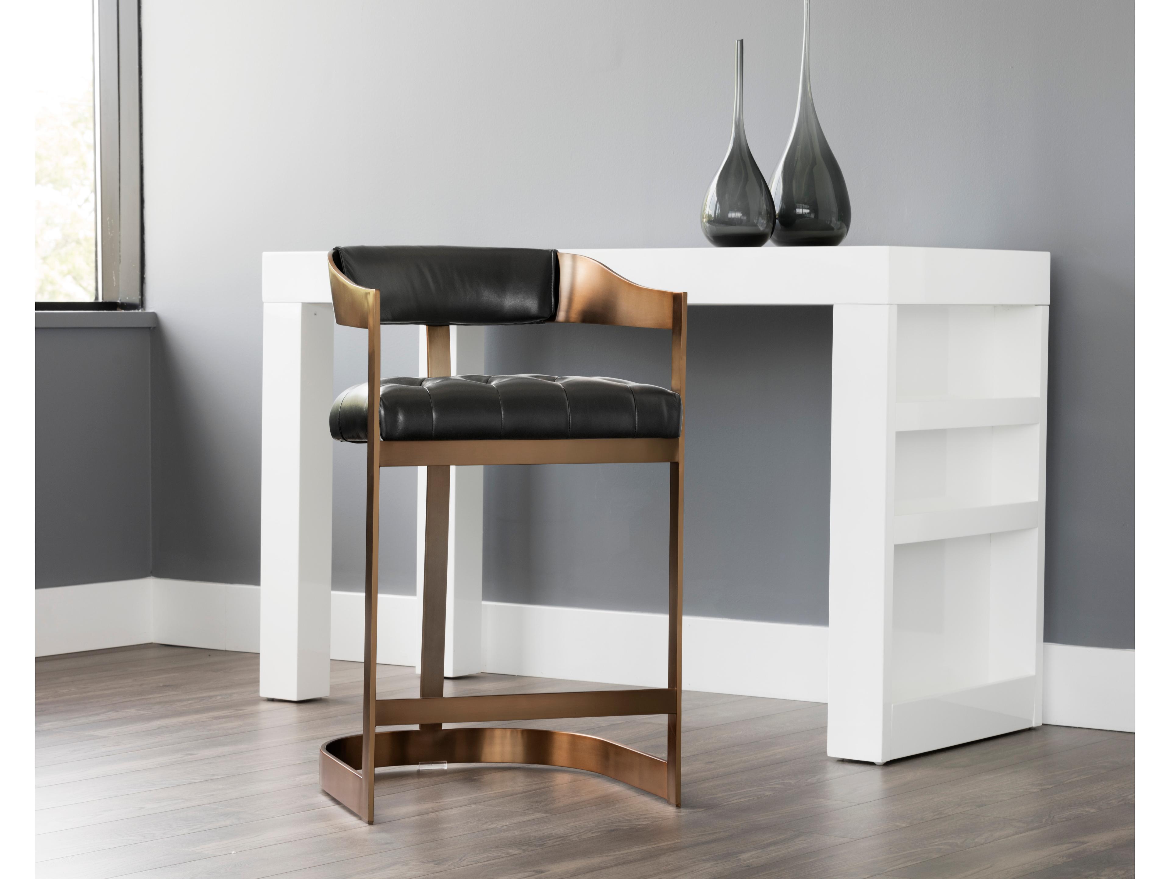 Sunpan Ikon Beaumont Leather Cantina Black Antique Brass Counter Stool