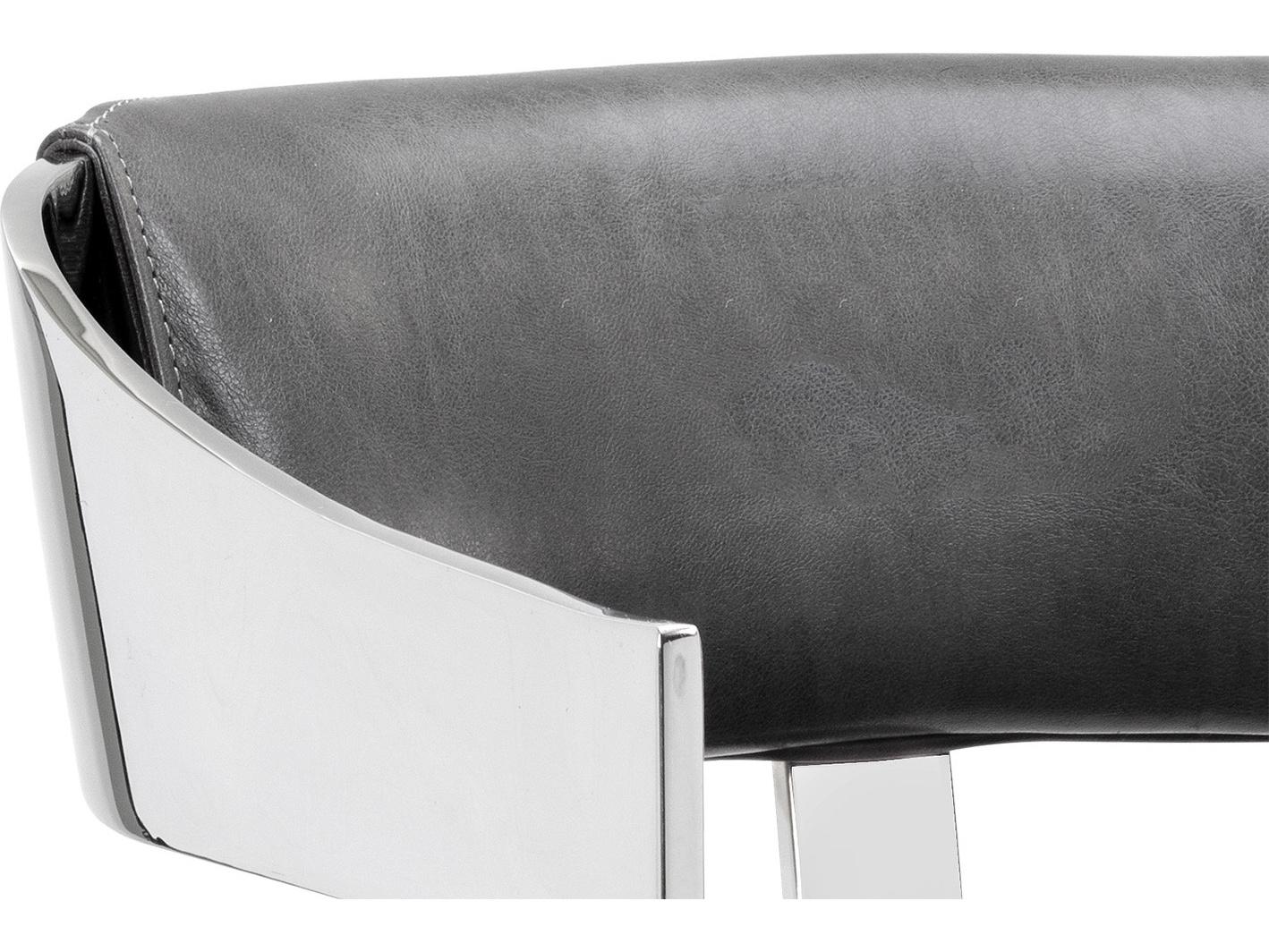 Sunpan Ikon Beaumont Leather Cantina Magnetite Polished Steel Counter Stool