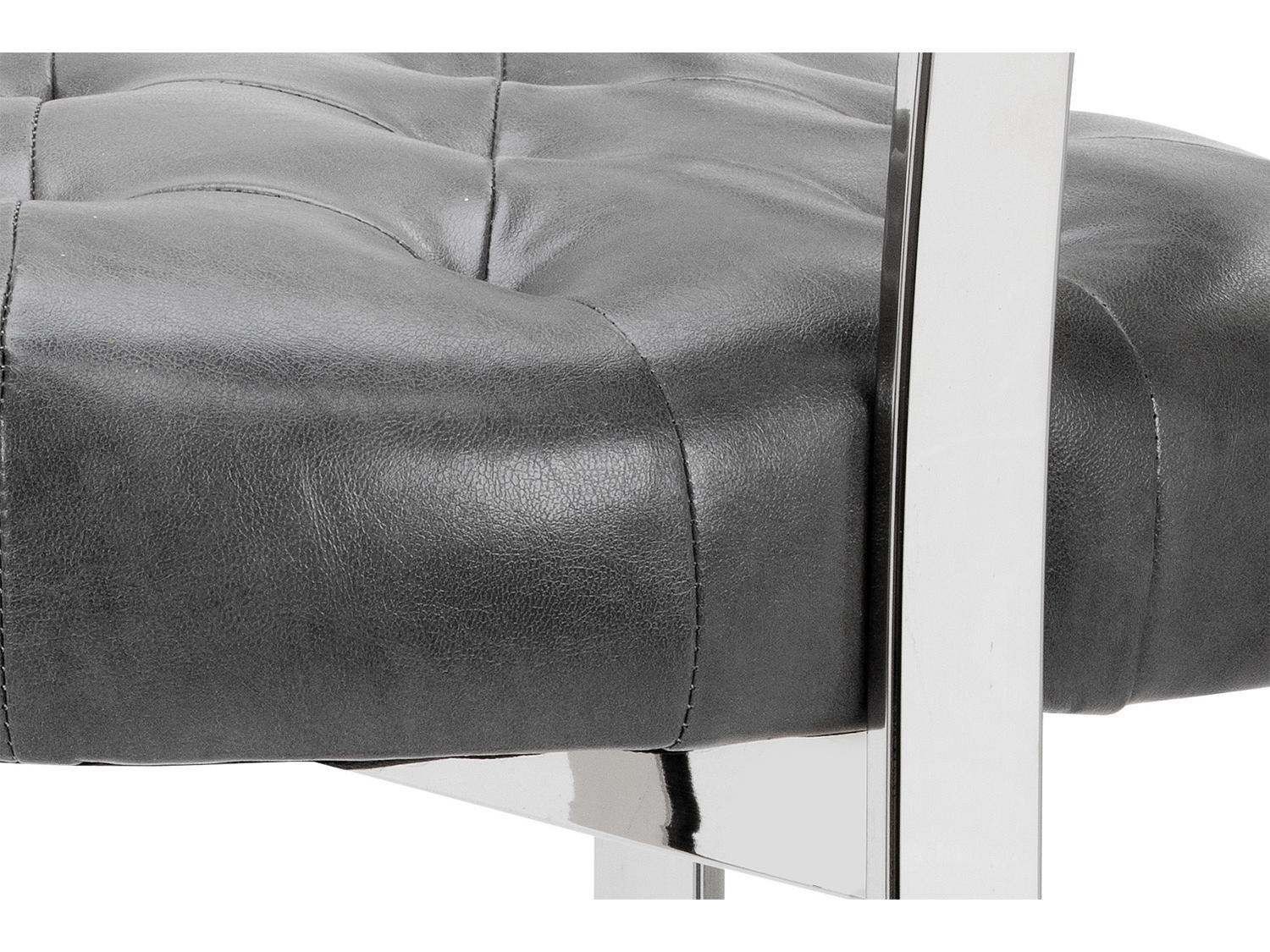 Sunpan Ikon Beaumont Leather Cantina Magnetite Polished Steel Counter Stool