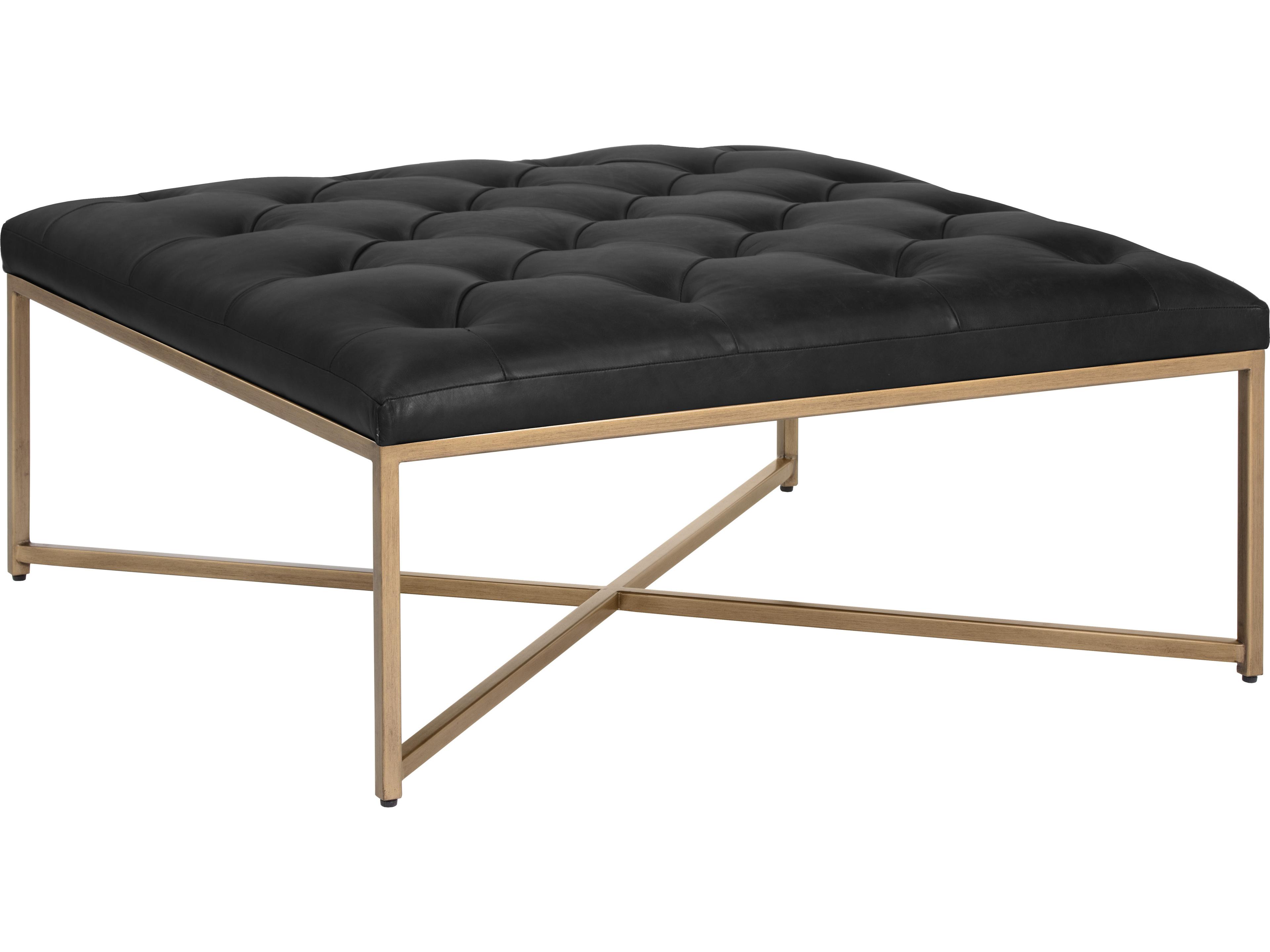 Sunpan Mixt Endall Vintage Black Leather Ottoman