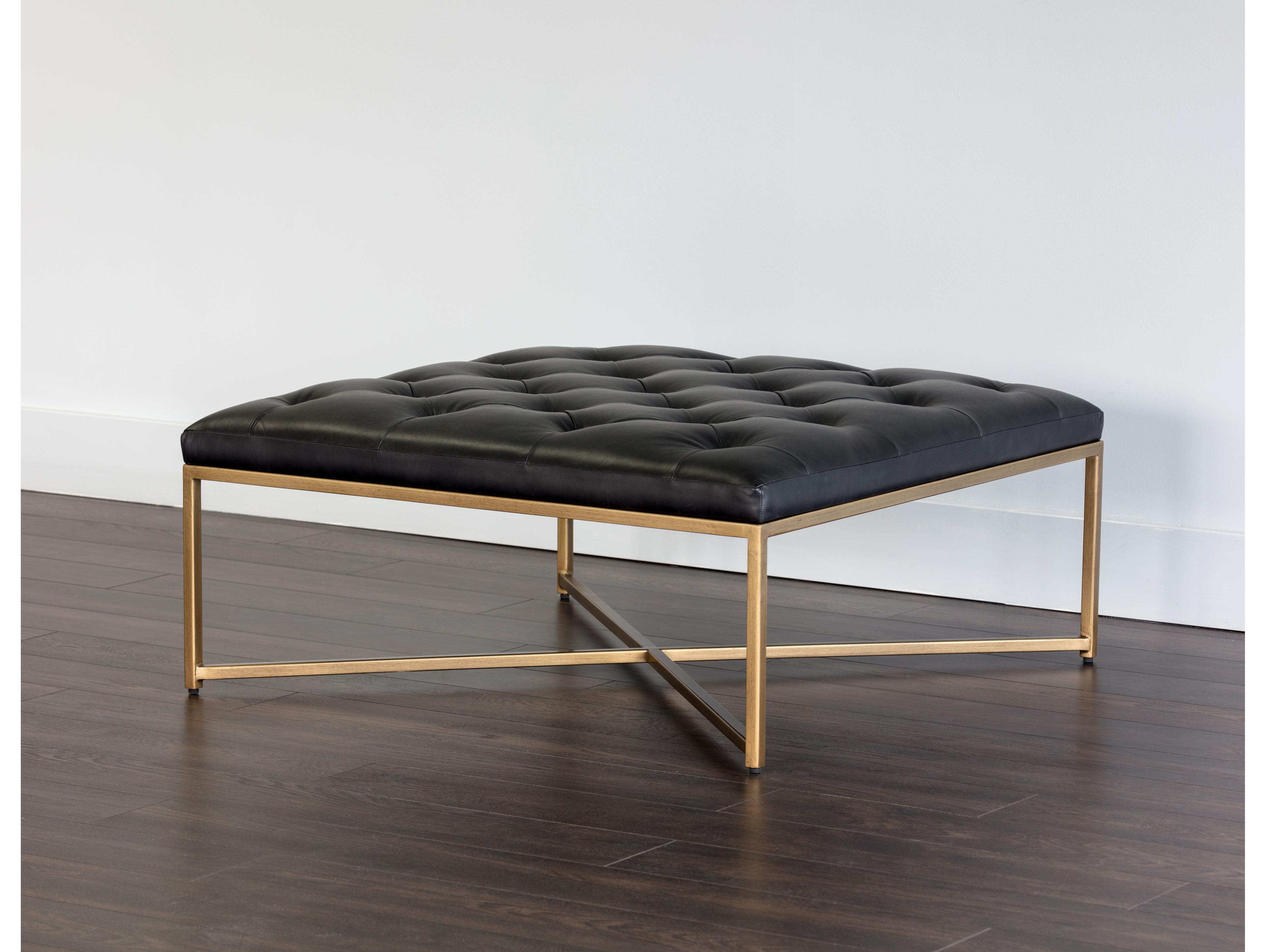 Sunpan Mixt Endall Vintage Black Leather Ottoman