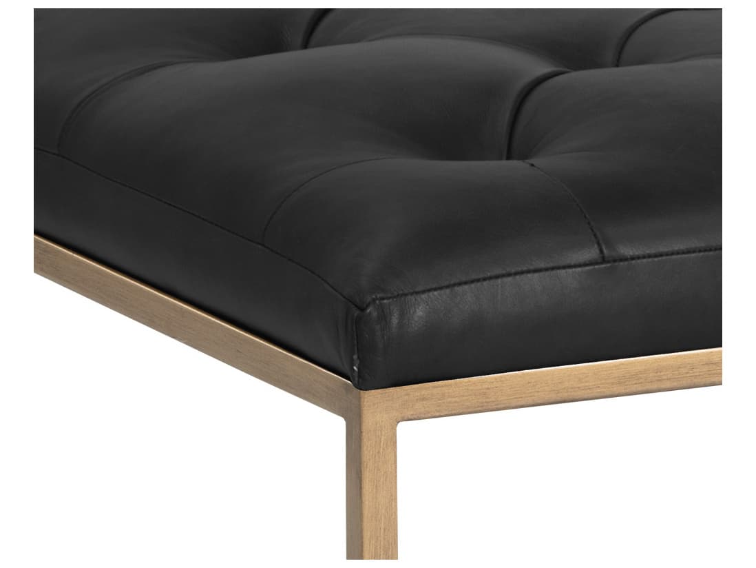 Sunpan Mixt Endall Vintage Black Leather Ottoman