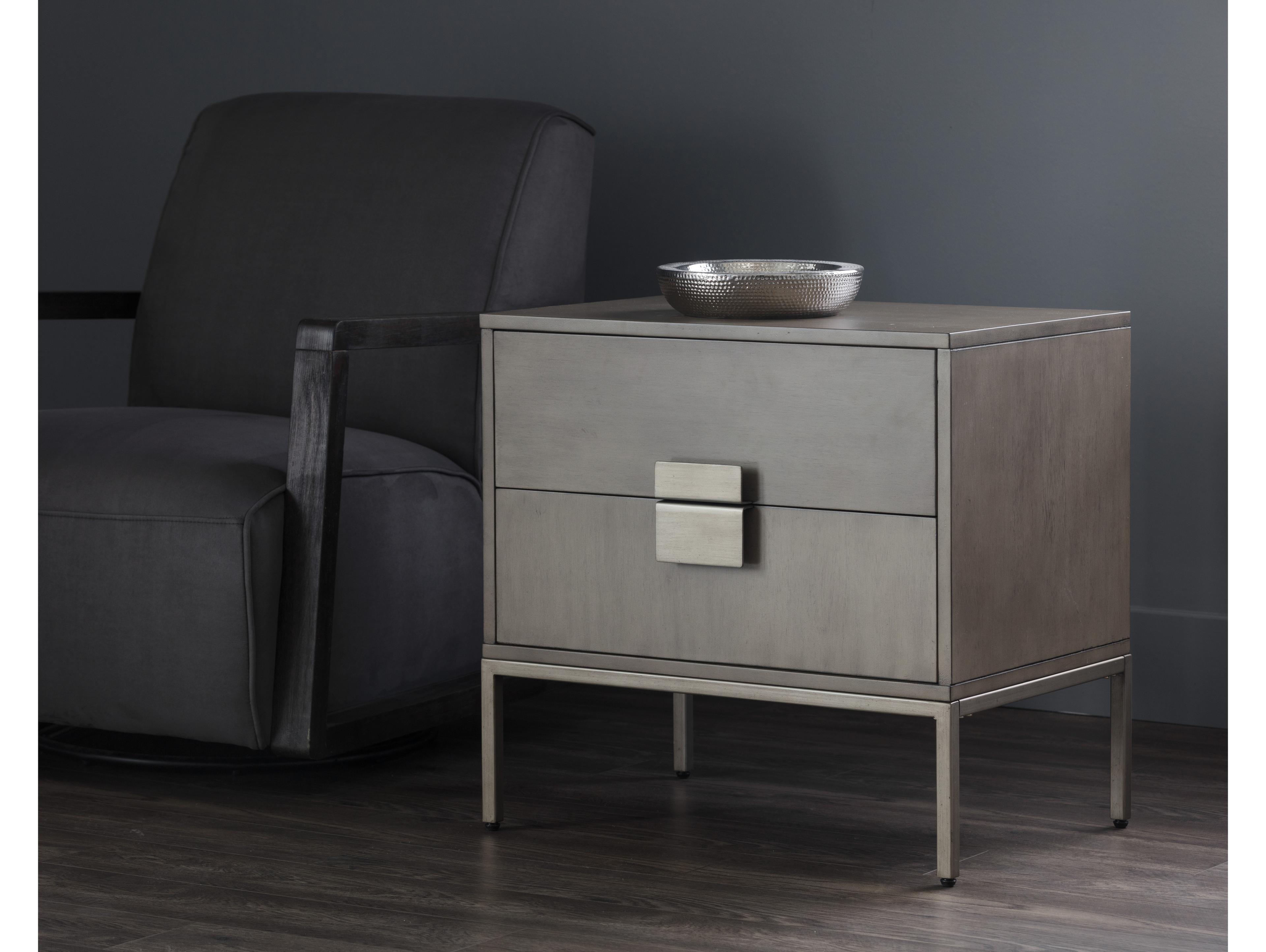 Sunpan Mixt Jade 2-Drawers Gray Acacia Wood Nightstand