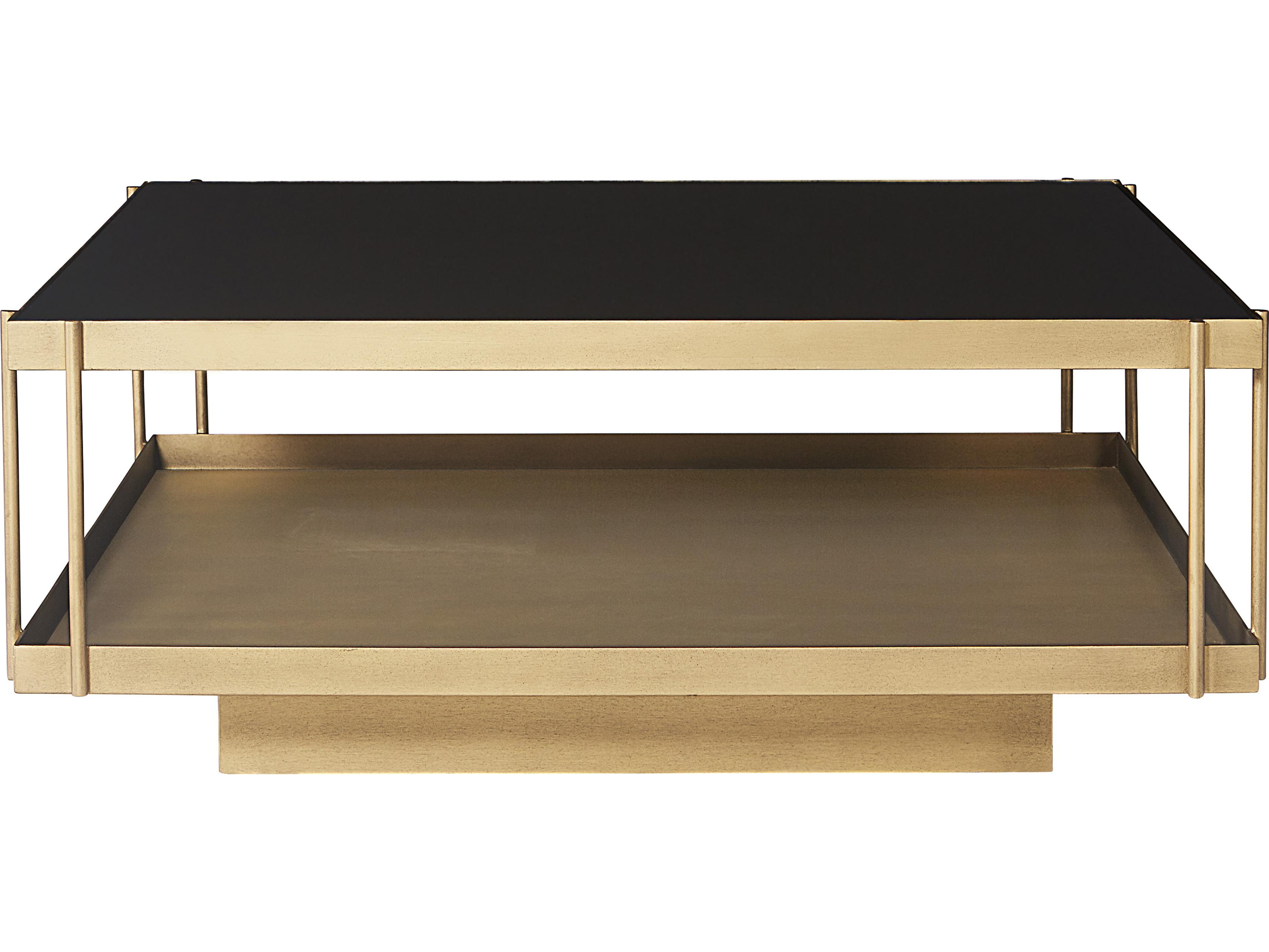 Sunpan Mixt Finch Square Glass Black Antique Brass Coffee Table