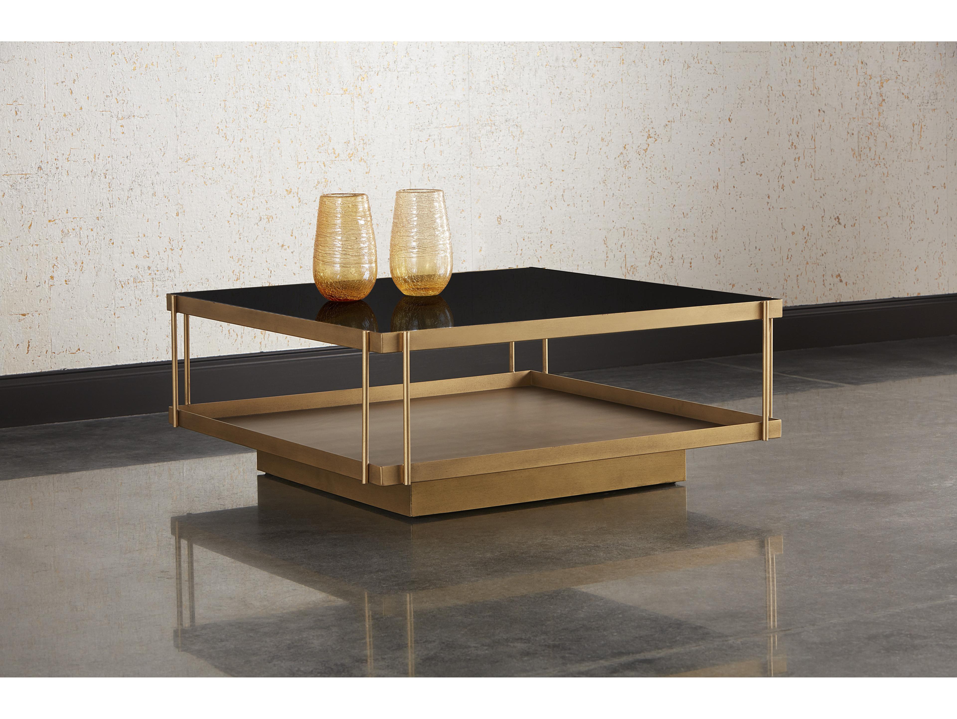 Sunpan Mixt Finch Square Glass Black Antique Brass Coffee Table