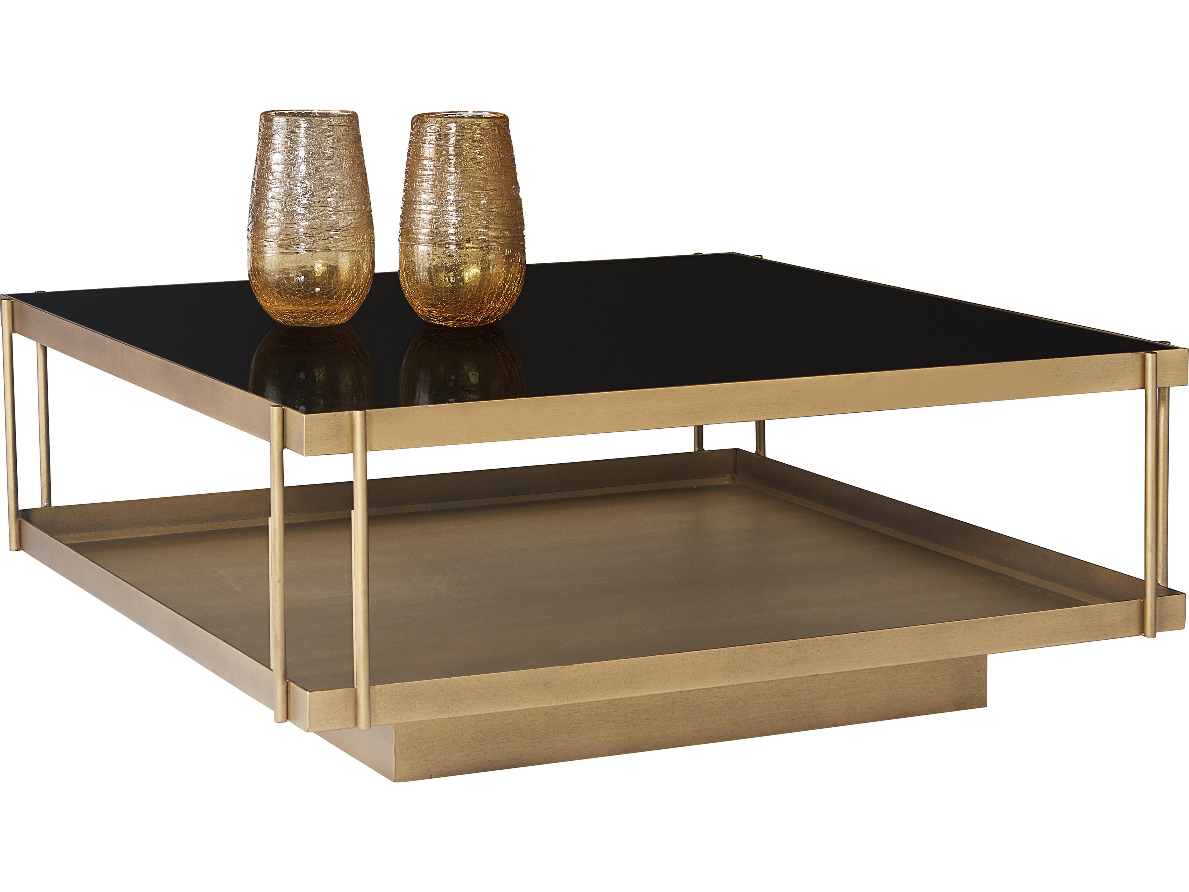 Sunpan Mixt Finch Square Glass Black Antique Brass Coffee Table