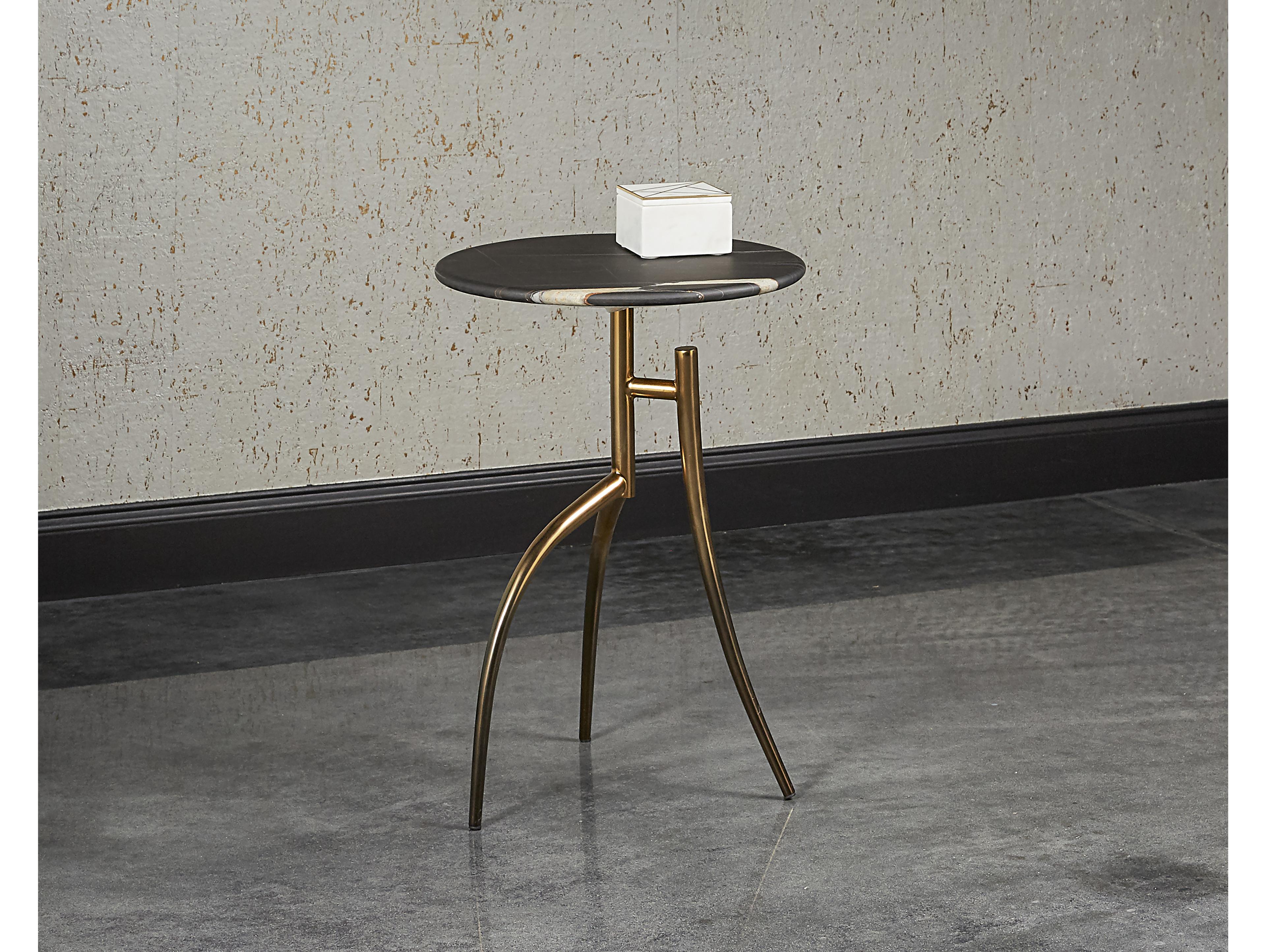 Sunpan Ikon Trent Round Marble Matte Black Gold End Table
