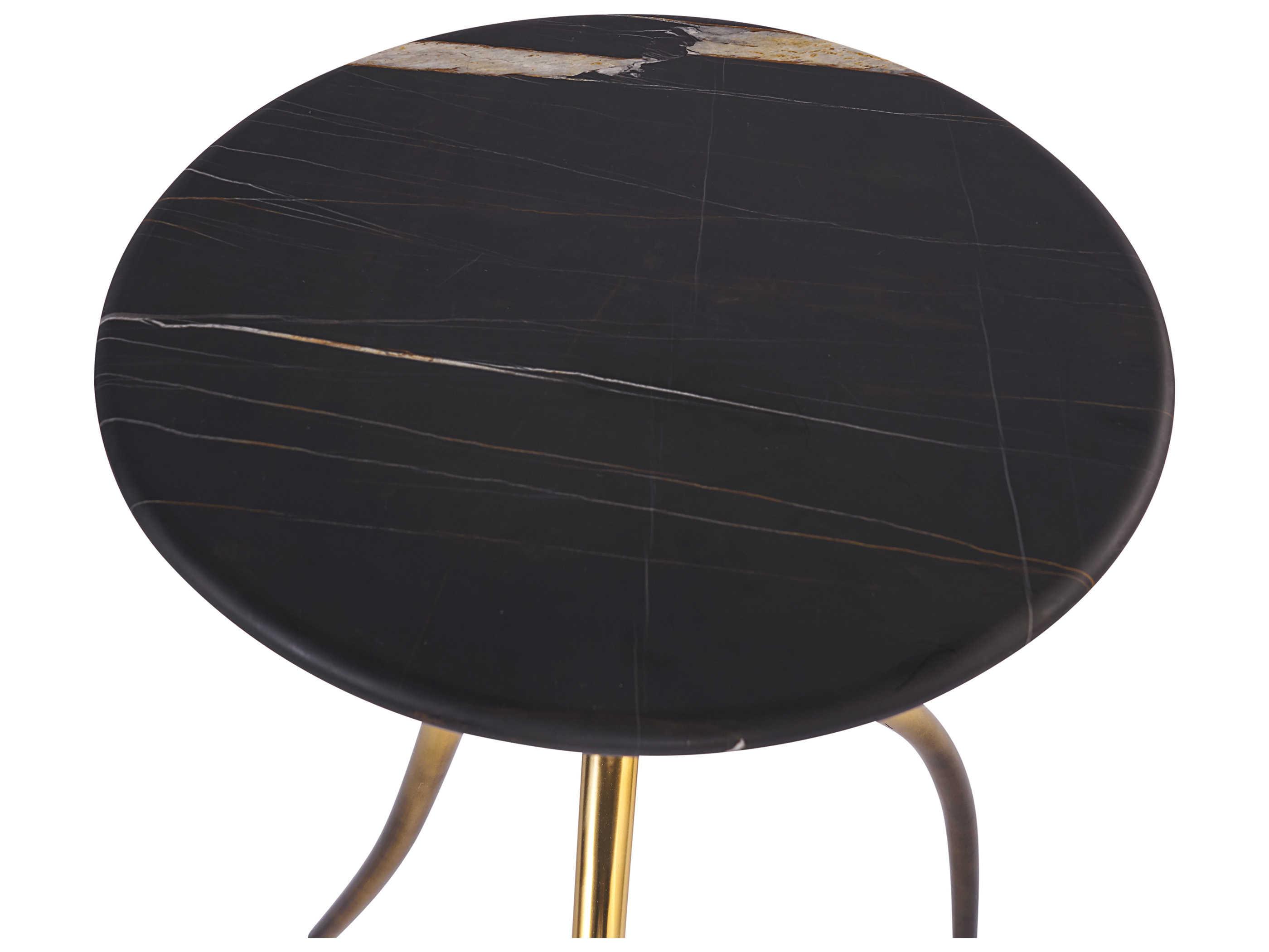 Sunpan Ikon Trent Round Marble Matte Black Gold End Table