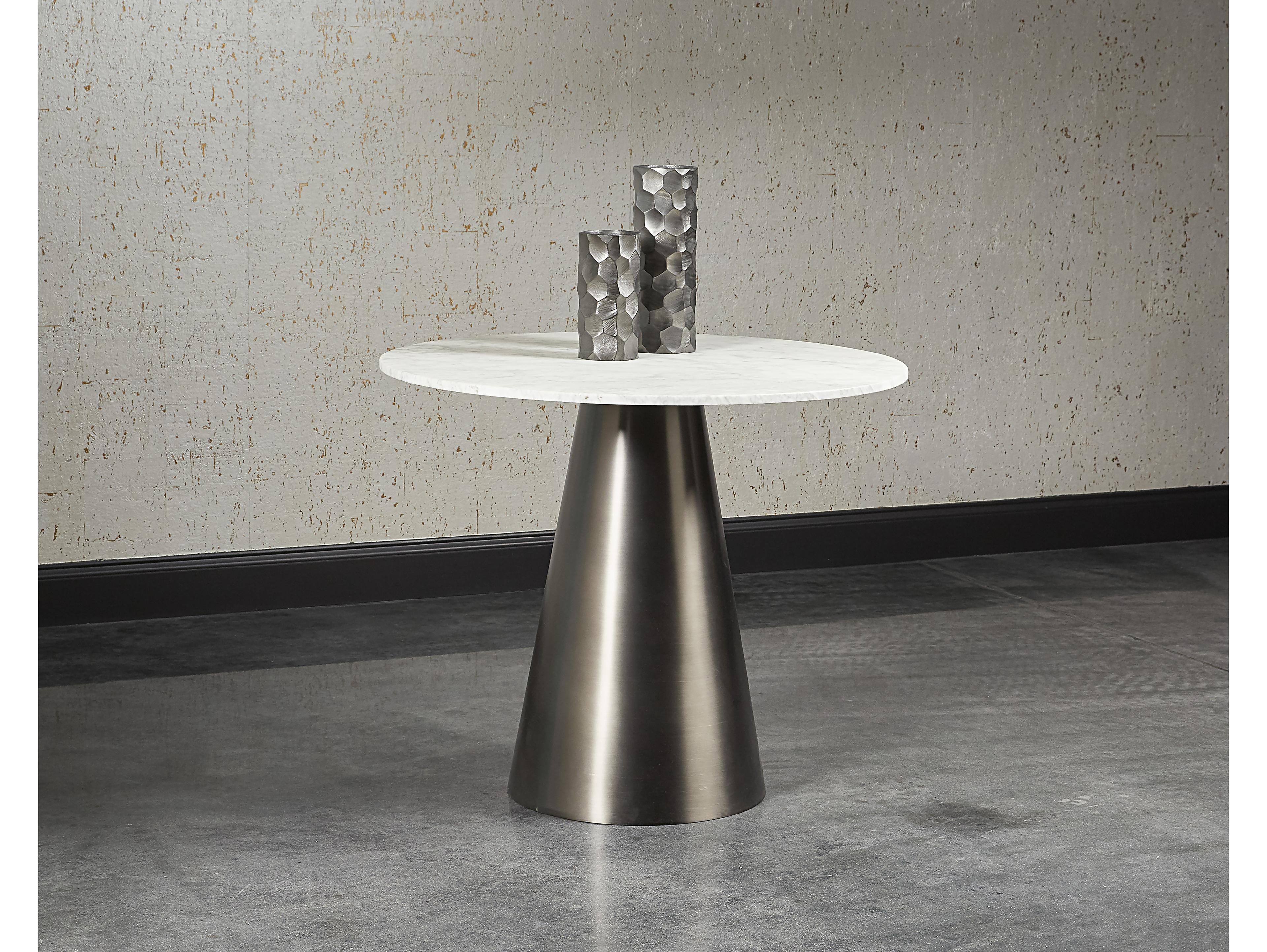 Sunpan Ikon Damon Round Marble White Gunmetal Dining Table