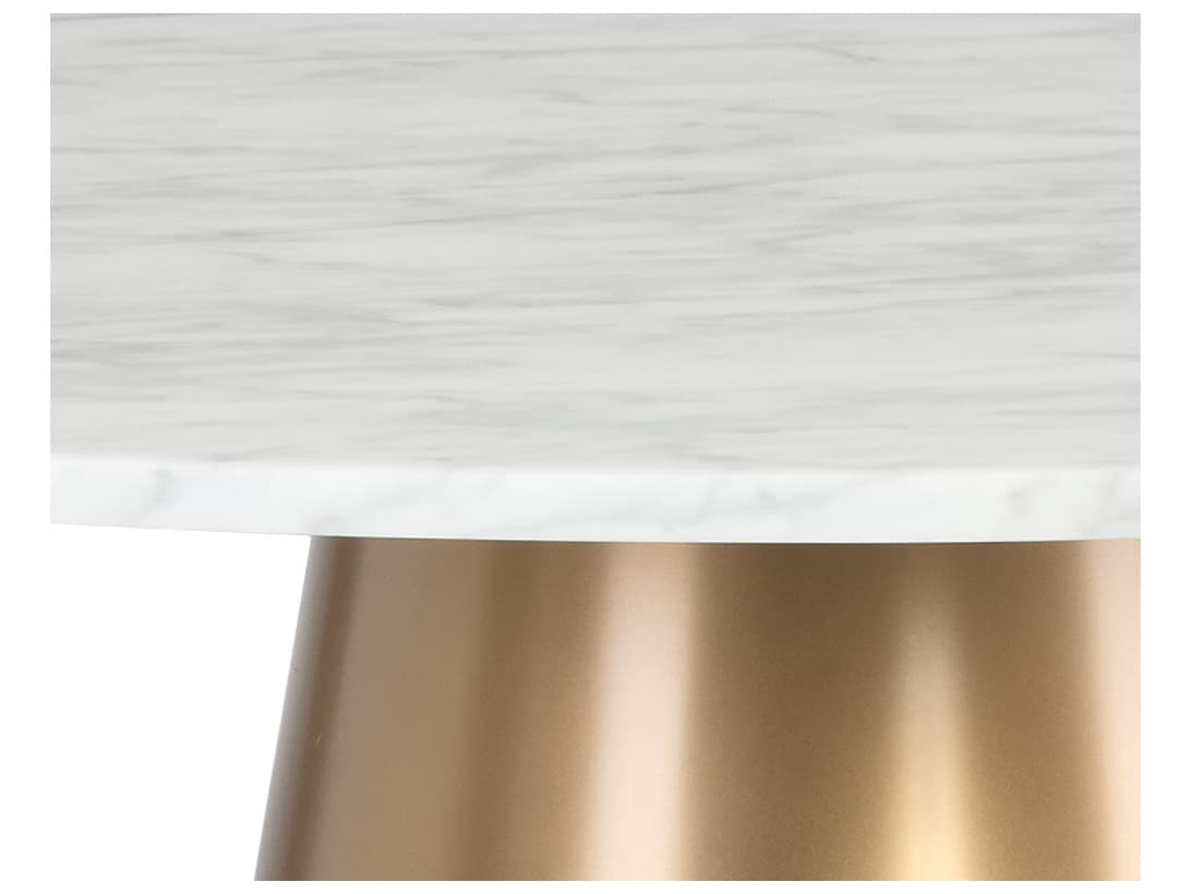 Sunpan Ikon Damon Round Marble White Gold Dining Table