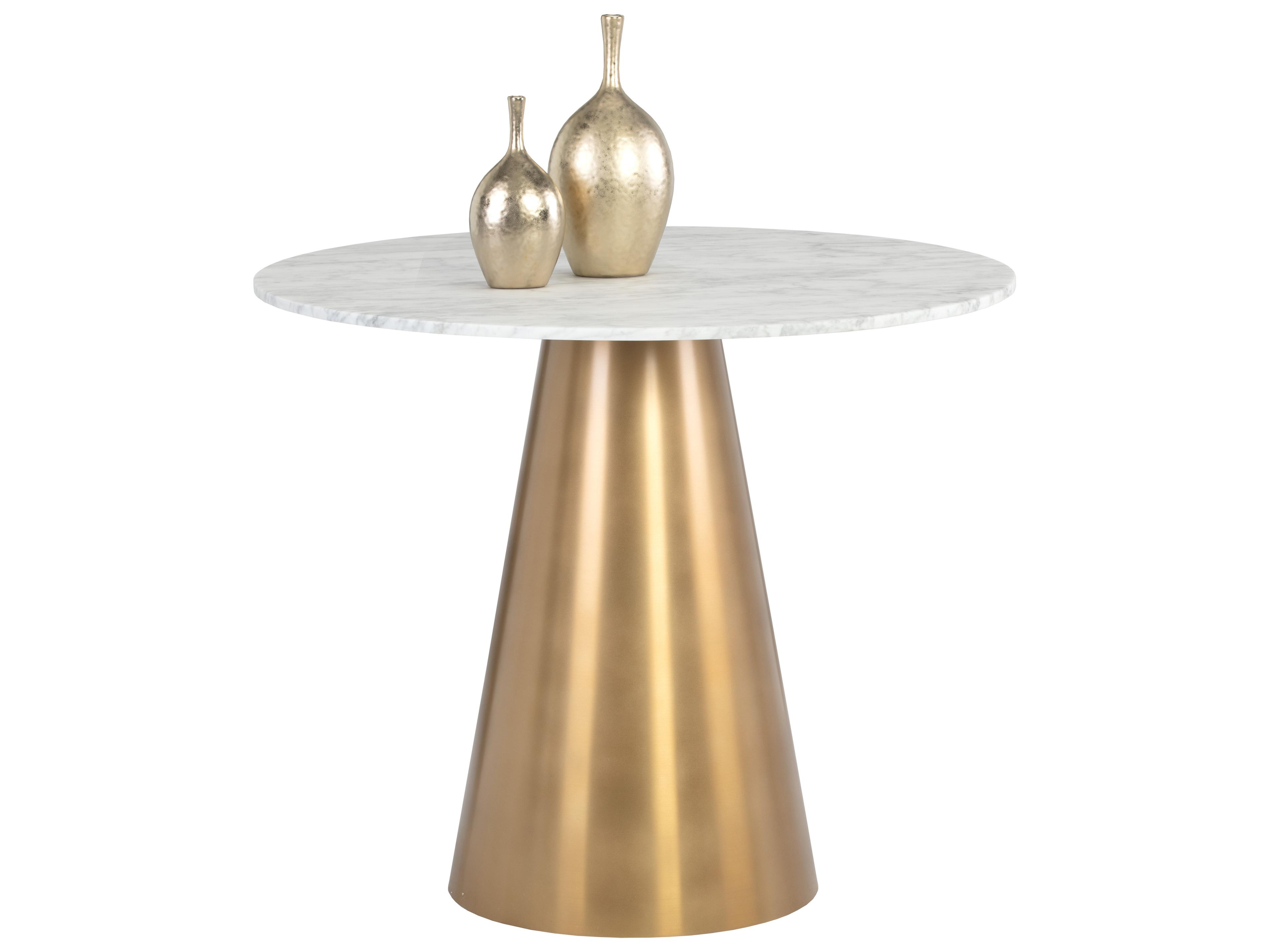 Sunpan Ikon Damon Round Marble White Gold Dining Table