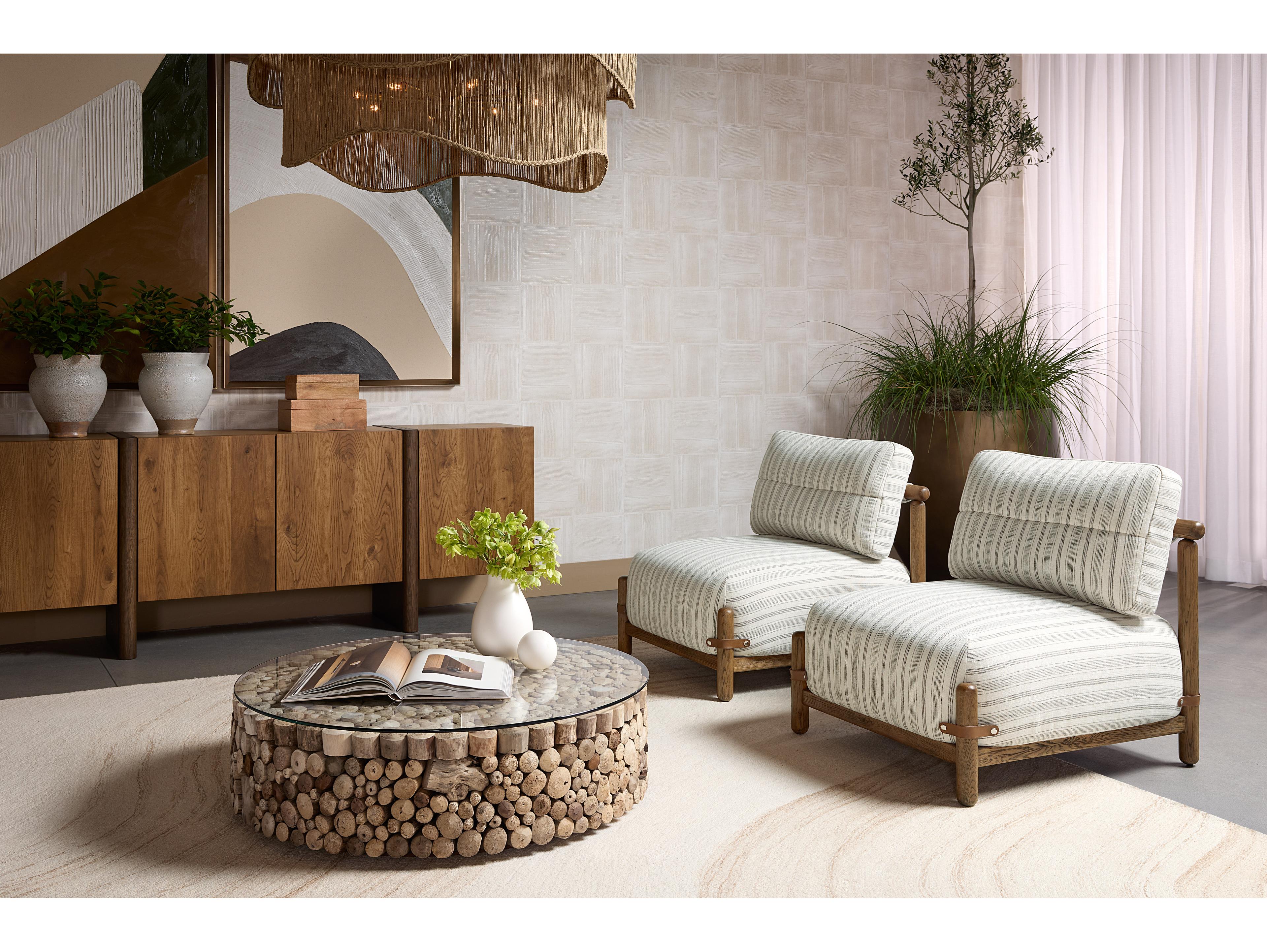 Sunpan Bickford Round Glass Brown Clear Coffee Table