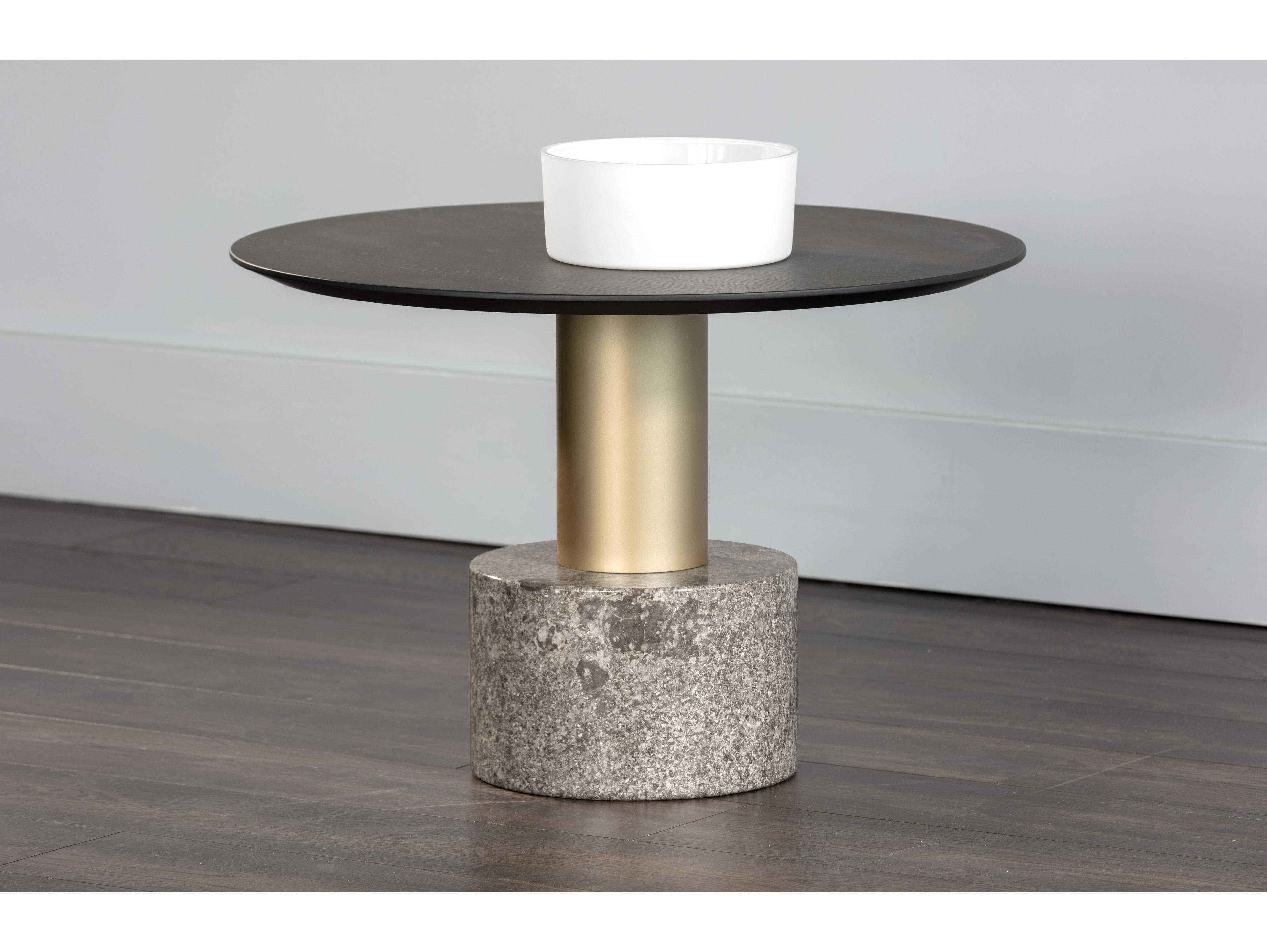 Sunpan Artezia Monaco Round Wood Grey Gold Coffee Table