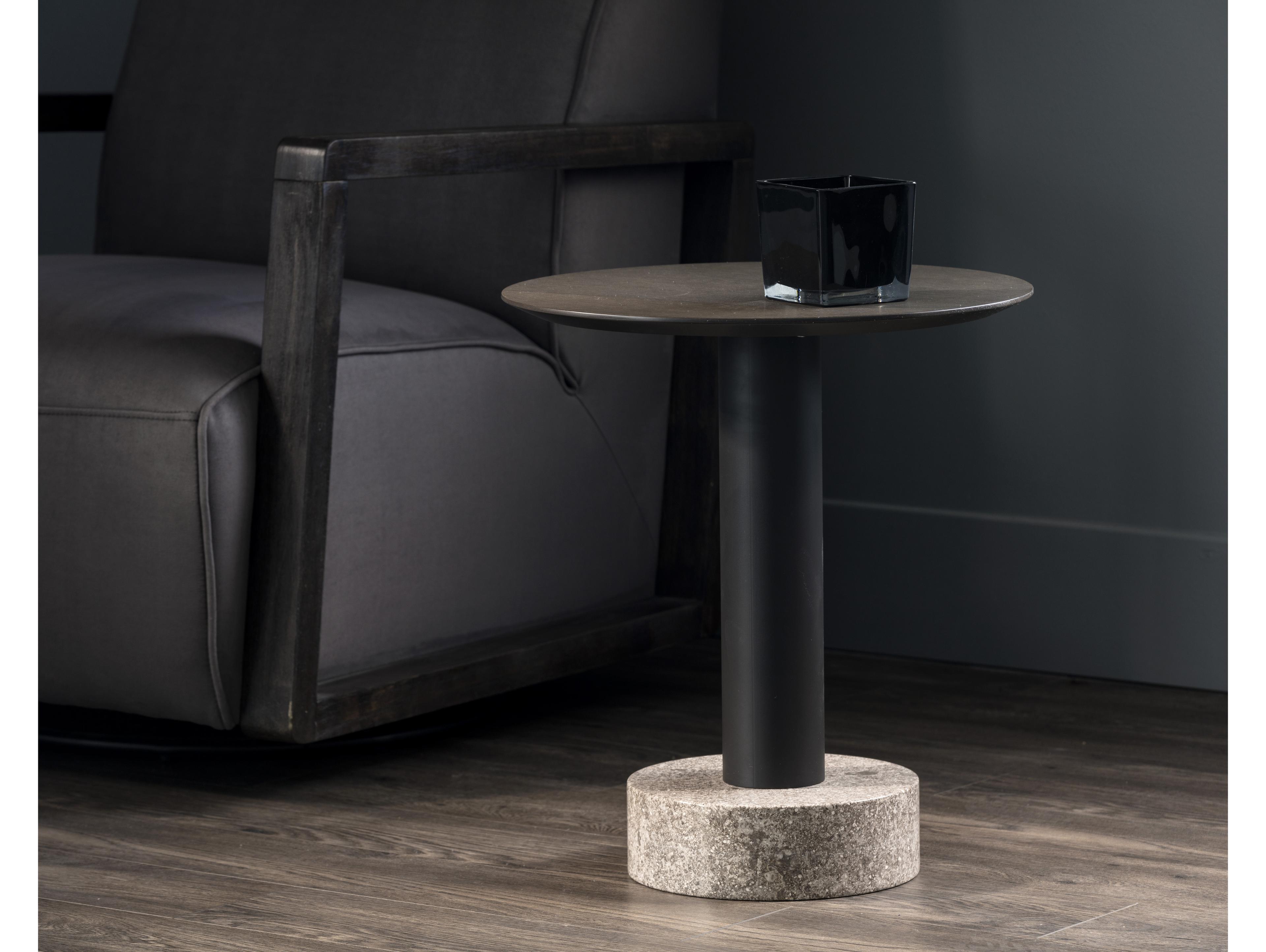 Sunpan Artezia Monaco Round Wood Umber Brown Dark Grey End Table