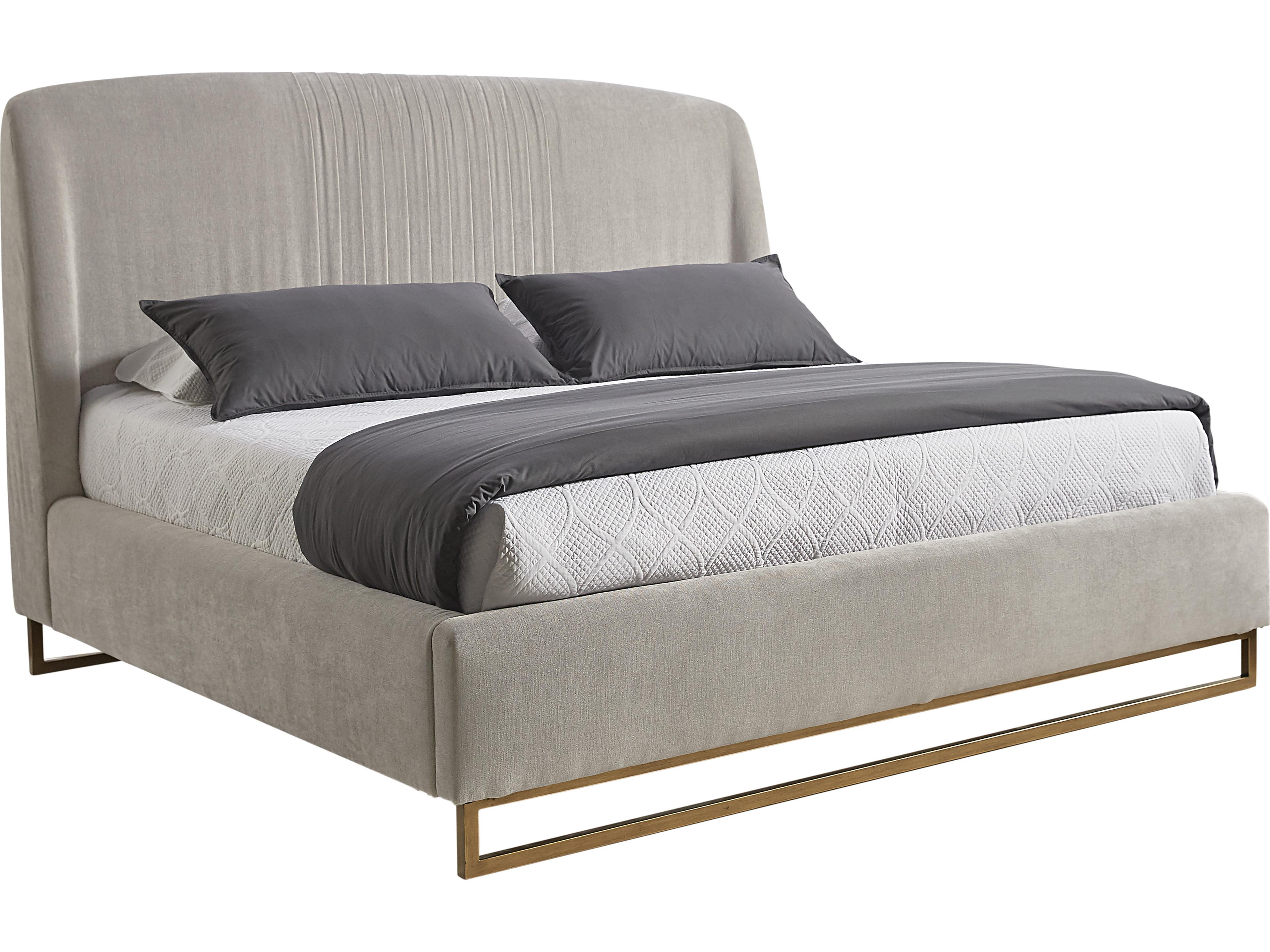 Sunpan Mixt Nevin Polo Club Stone Antique Brass Gray Upholstered King Platform Bed