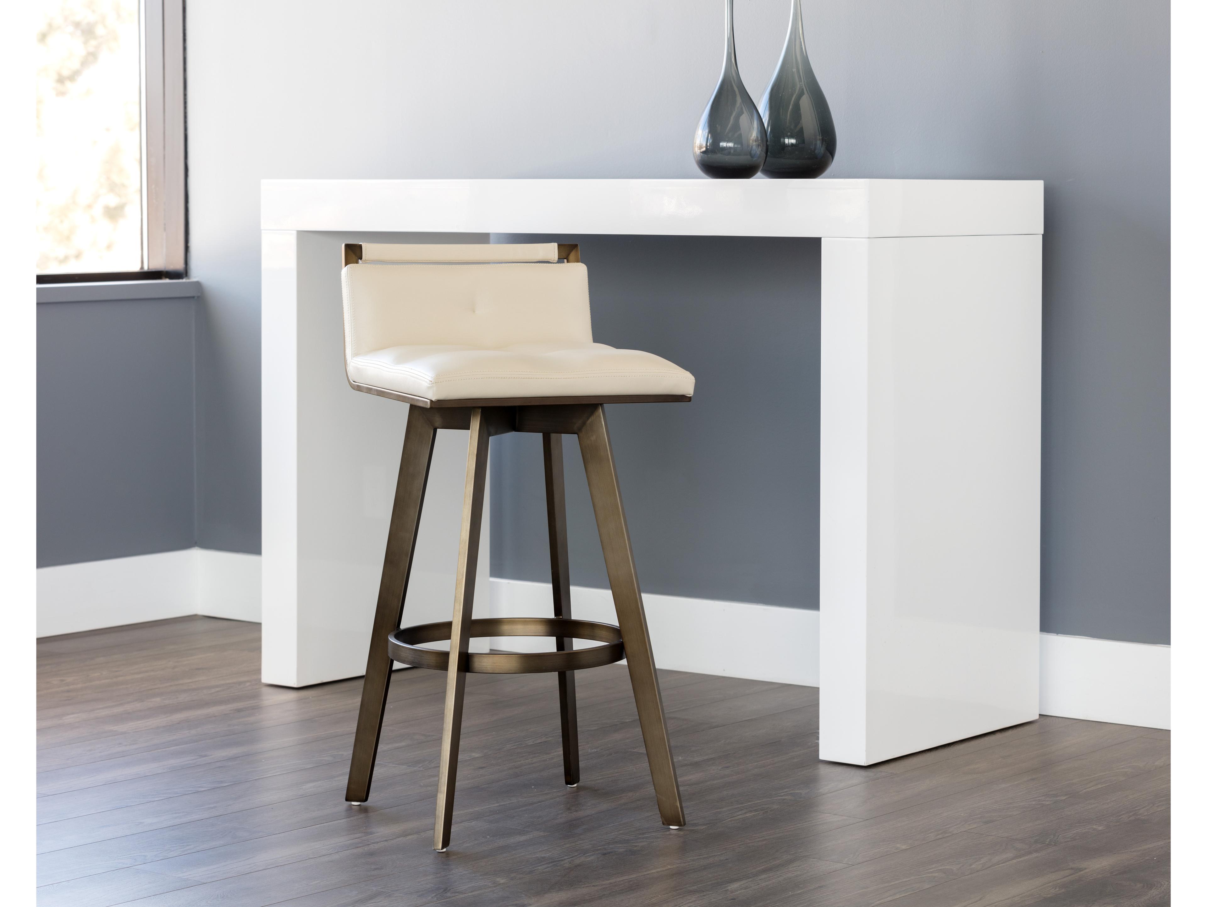 Sunpan Ikon Arizona Swivel Castillo Cream Antique Brass Bar Stool