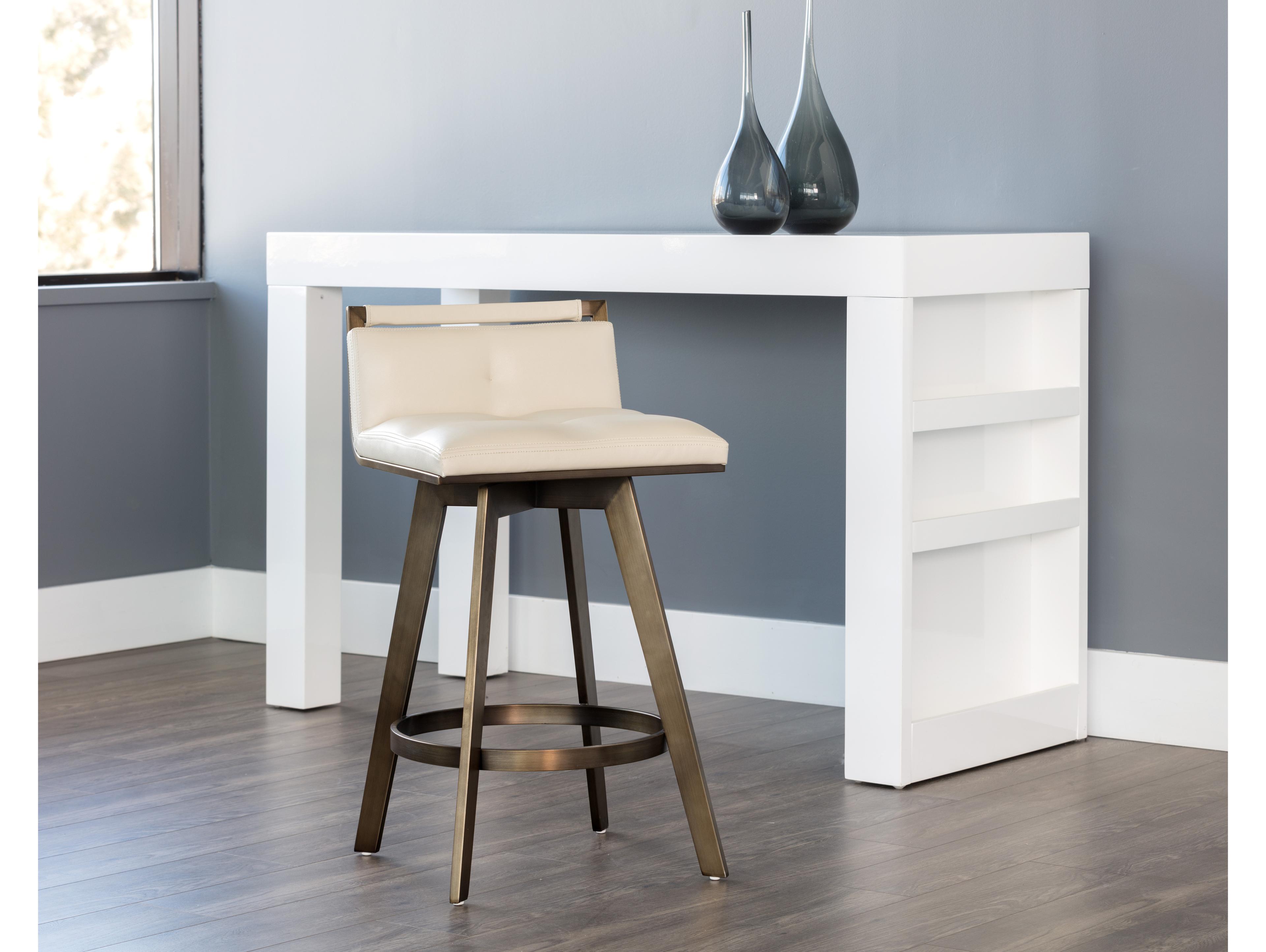 Sunpan Ikon Arizona Swivel Castillo Cream Antique Brass Counter Stool