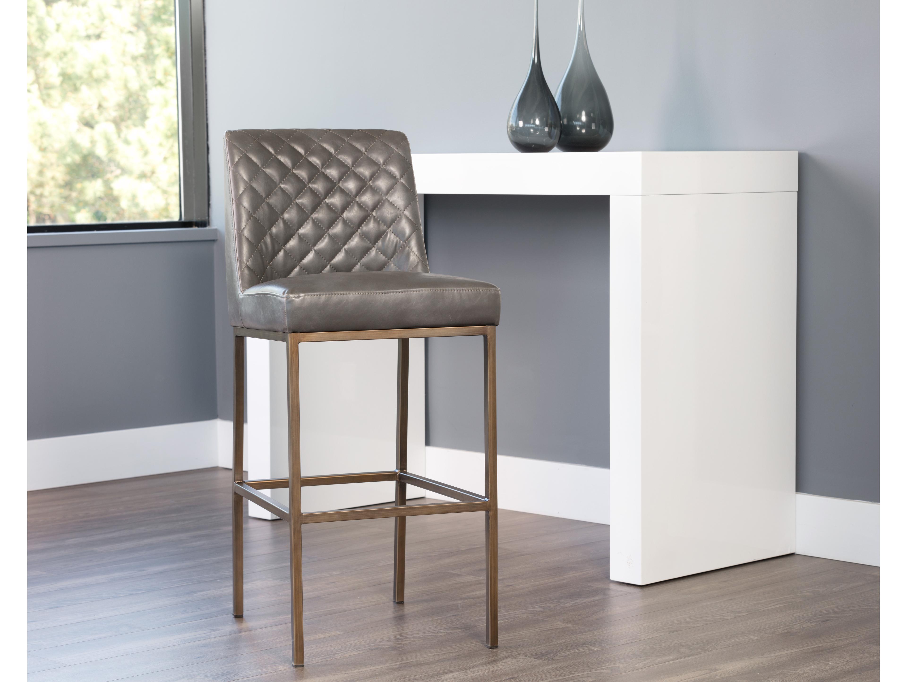 Sunpan 5west Leighland Overcast Grey Antique Brass Bar Stool