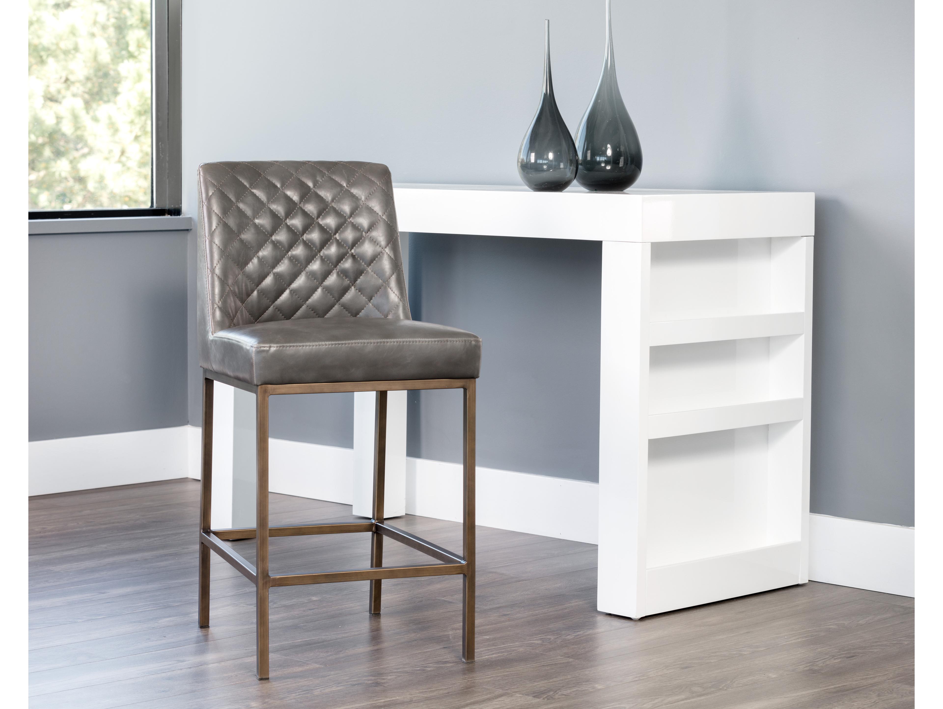 Sunpan 5west Leighland Overcast Grey Antique Brass Counter Stool