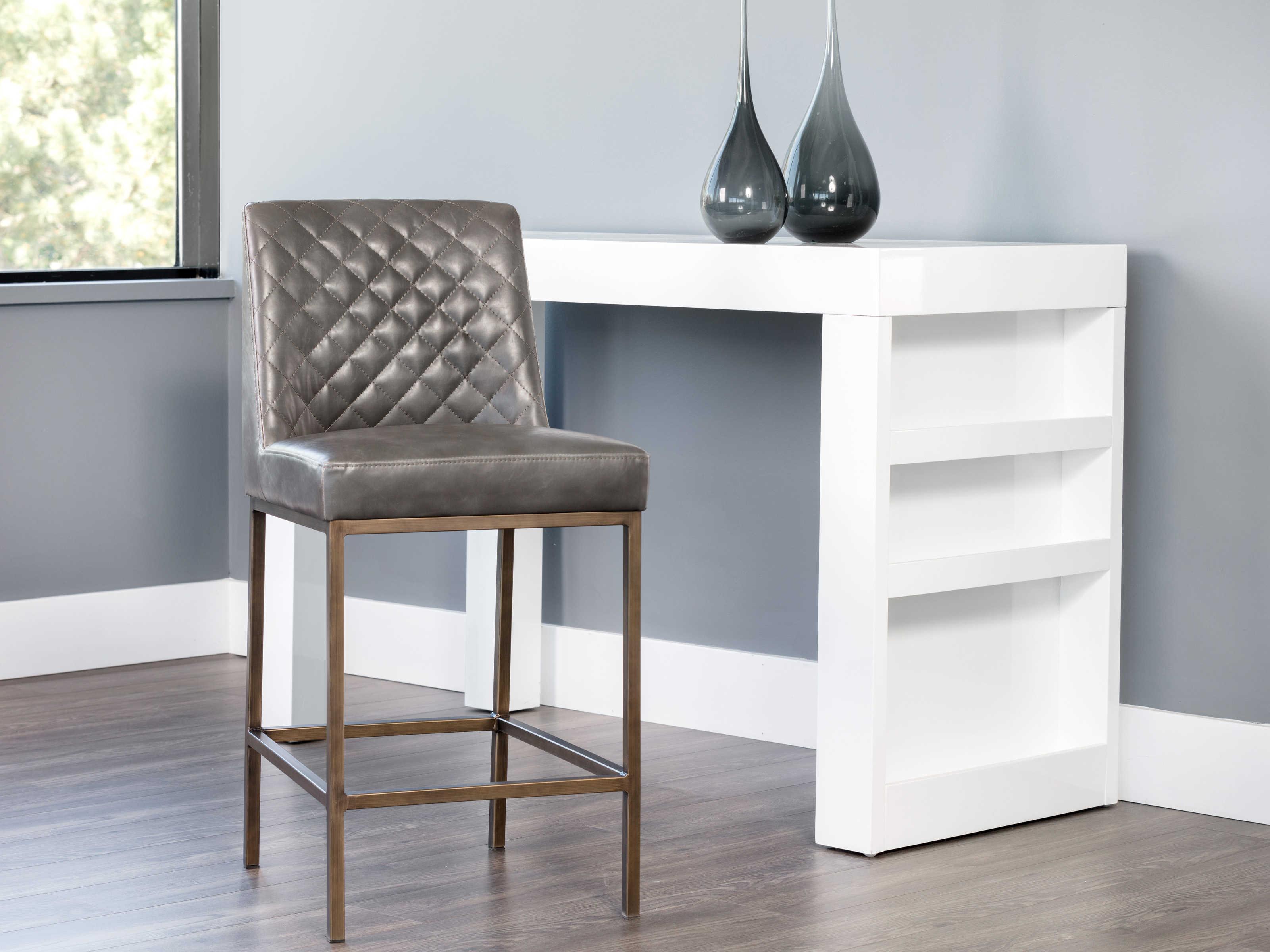 Sunpan 5west Leighland Overcast Grey Antique Brass Counter Stool