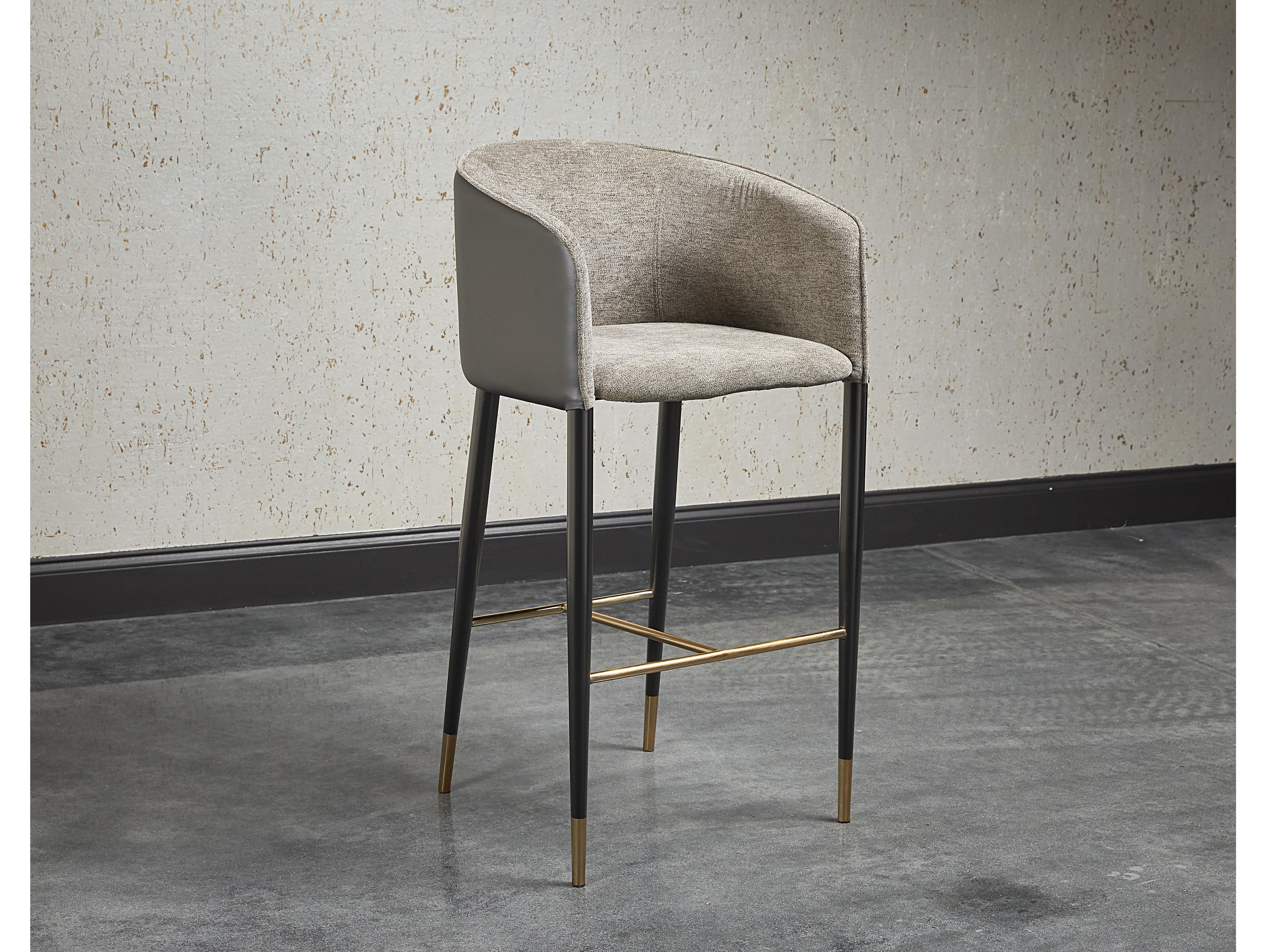 Sunpan Ikon Asher Leather Sparrow Grey Napa Black Bar Stool