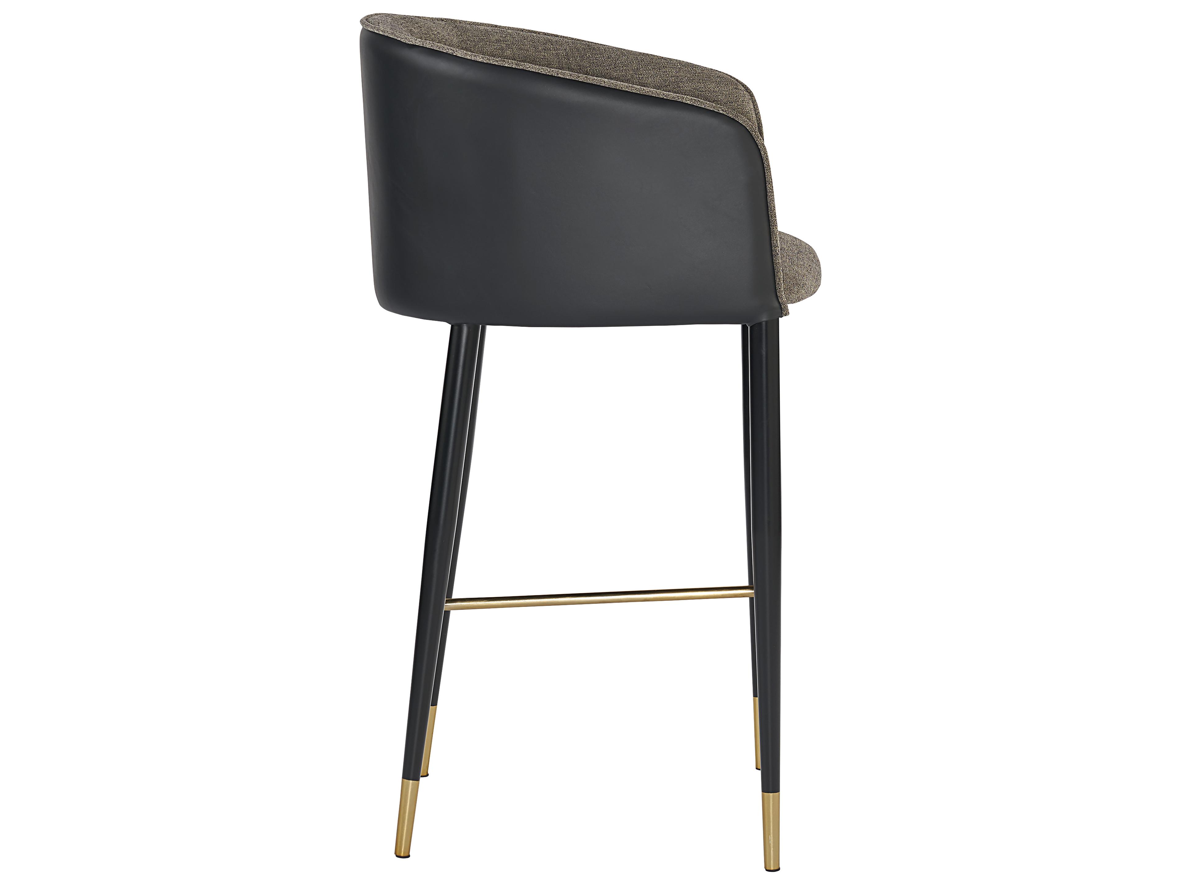 Sunpan Ikon Asher Leather Sparrow Grey Napa Black Bar Stool