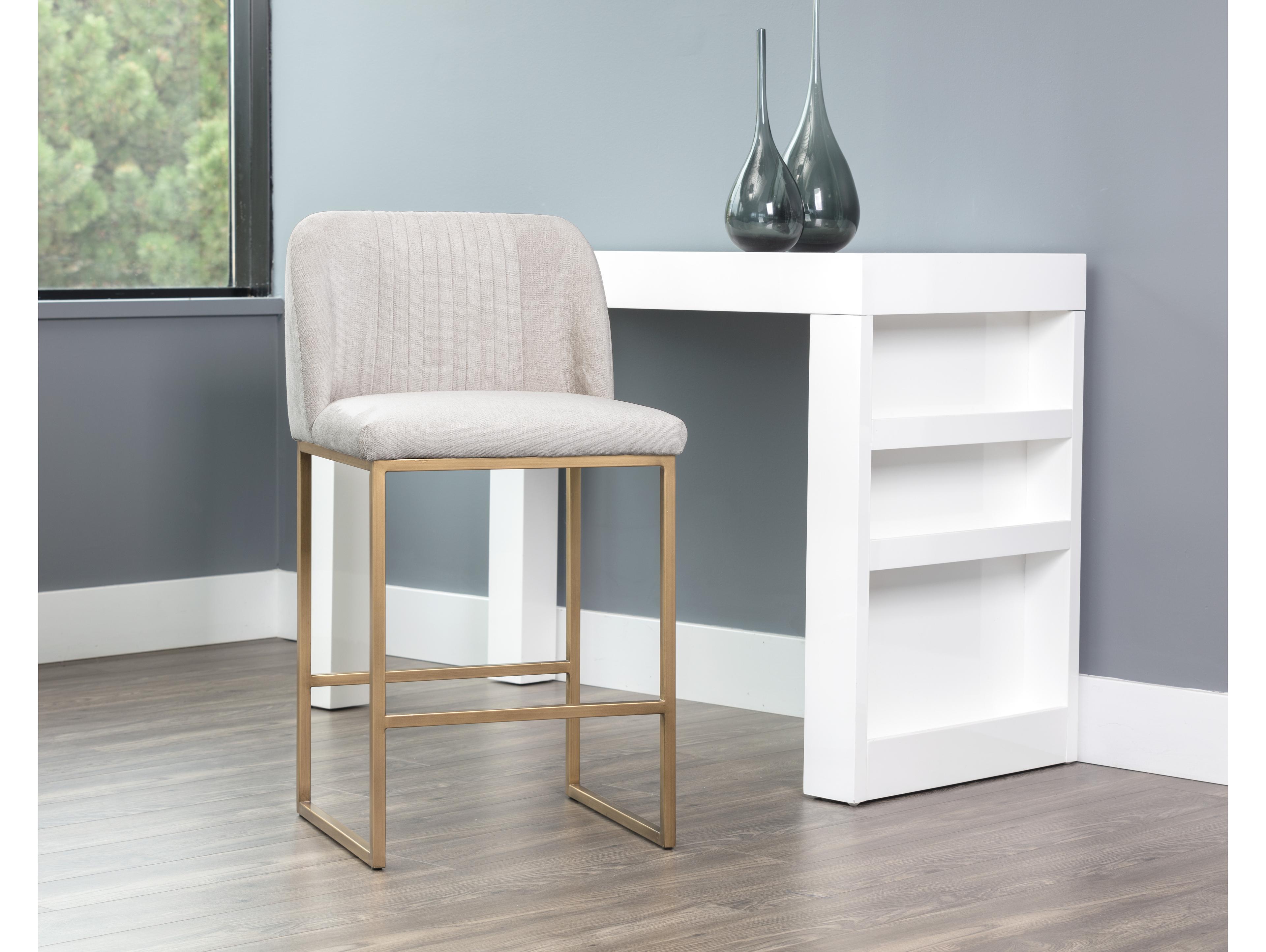 Sunpan Mixt Nevin Upholstered Polo Club Muslin Antique Brass Counter Stool