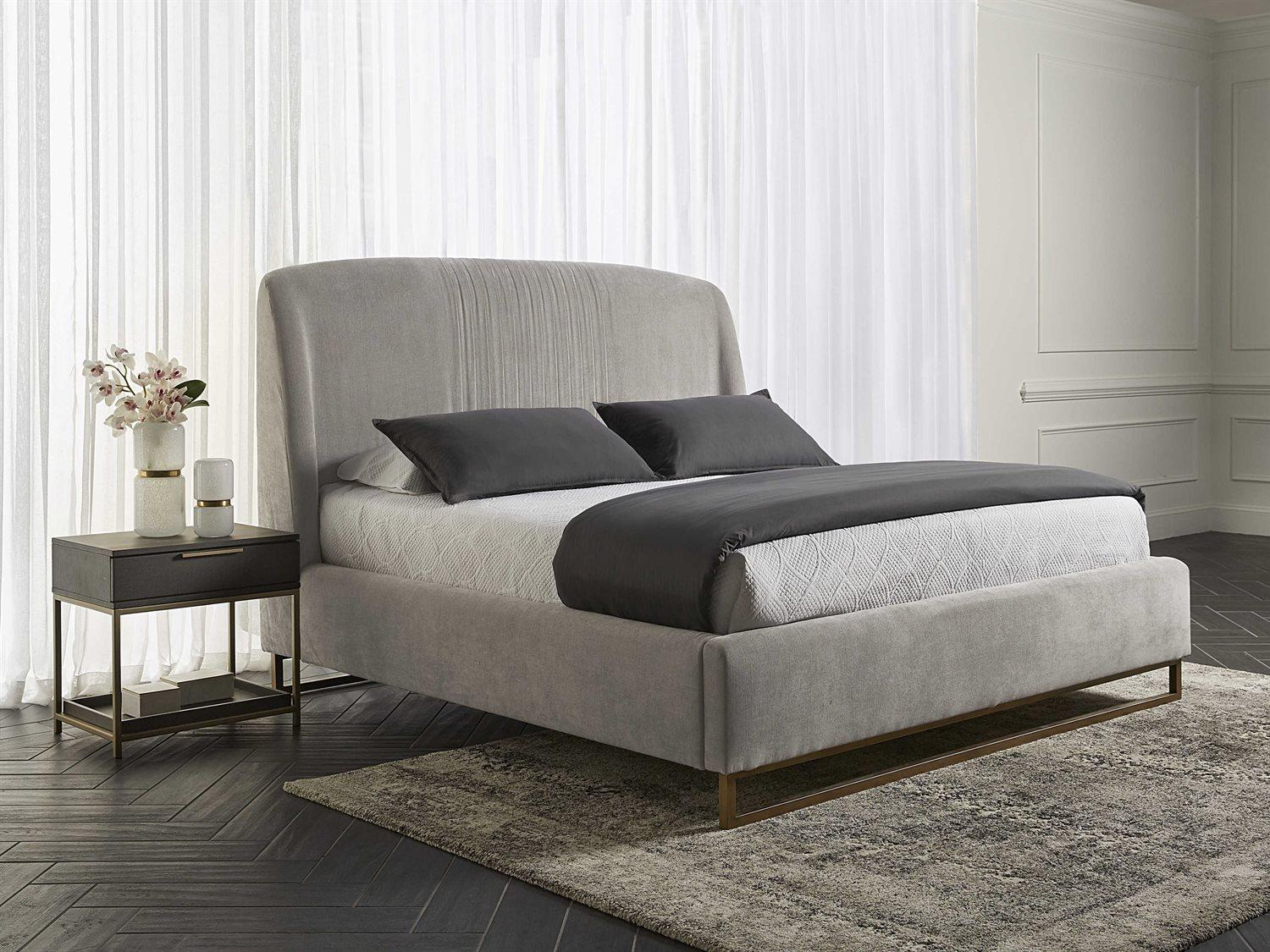 Sunpan Mixt Nevin Polo Club Stone Antique Brass Gray Upholstered Queen Platform Bed