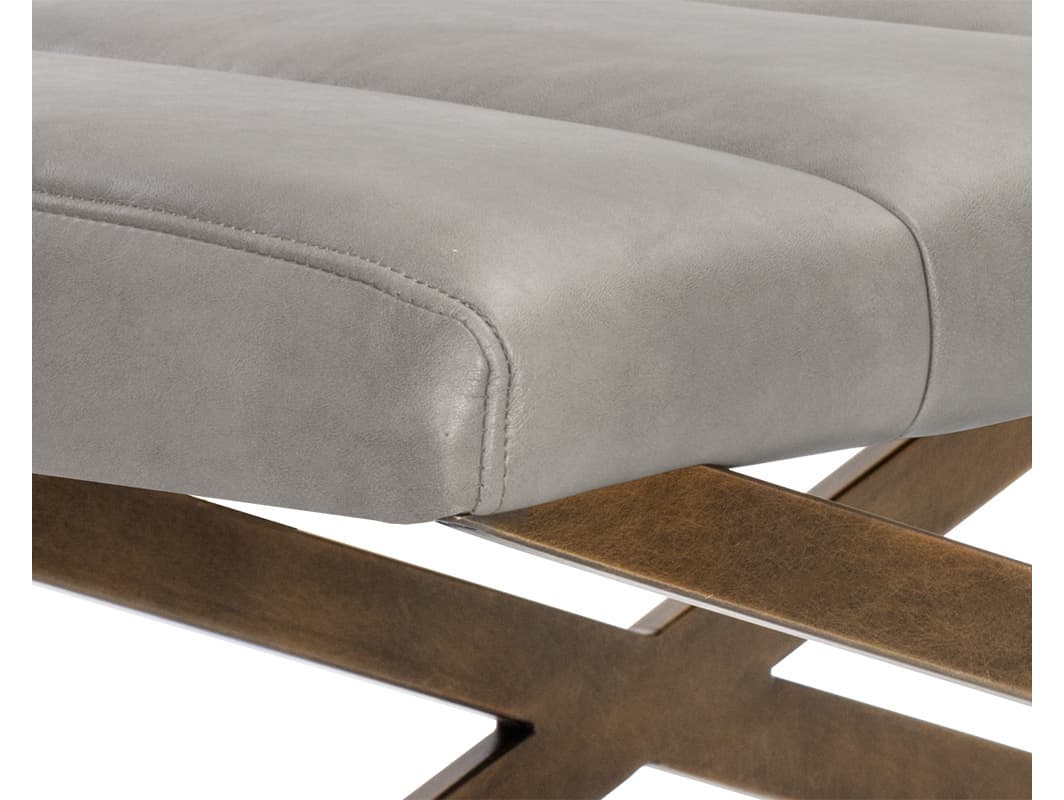 Sunpan Ikon Bravo Metal Antique Brass Gray Faux Leather Accent Bench