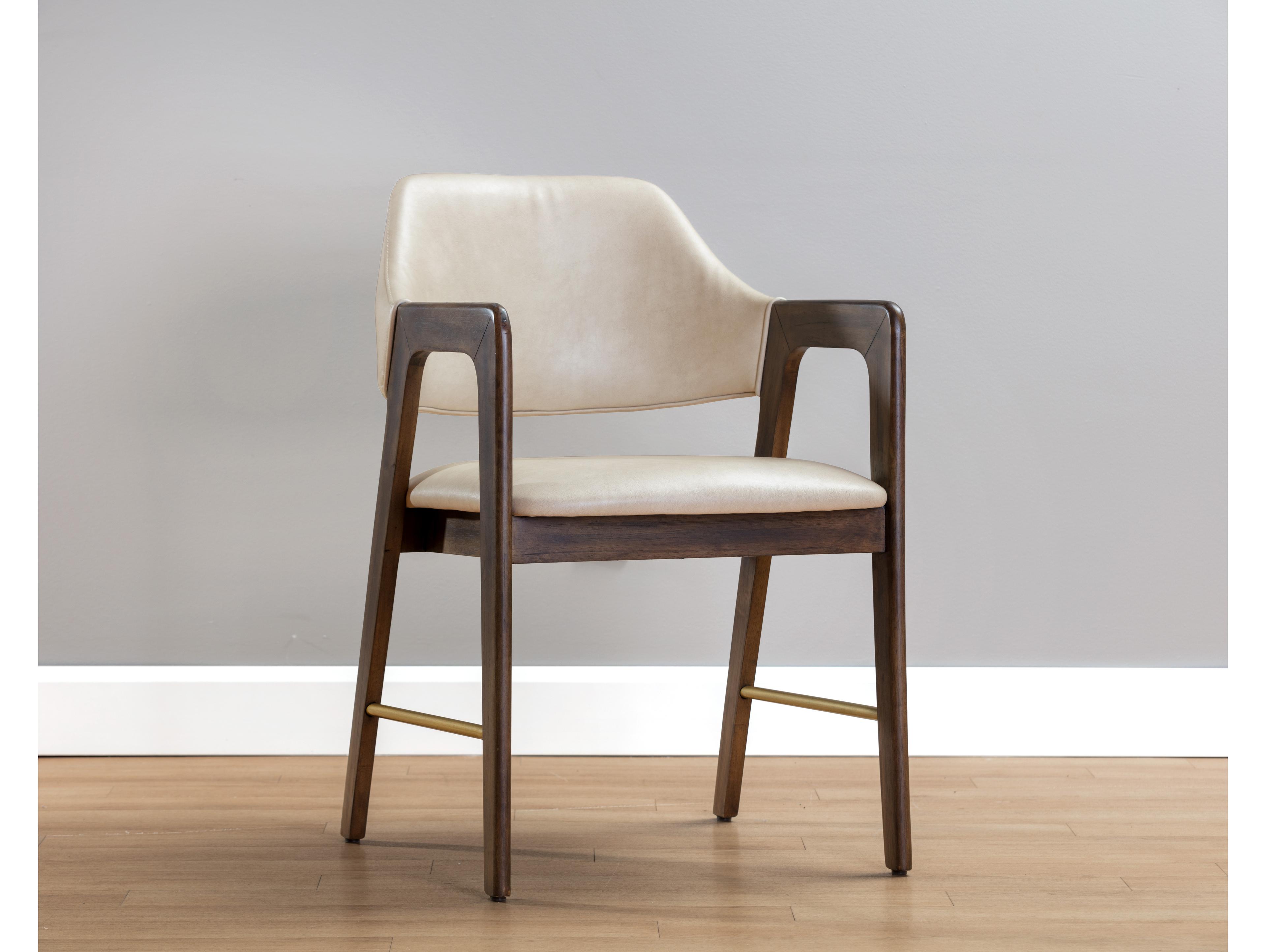 Sunpan Zenn Milton Rubberwood Beige Upholstered Arm Dining Chair