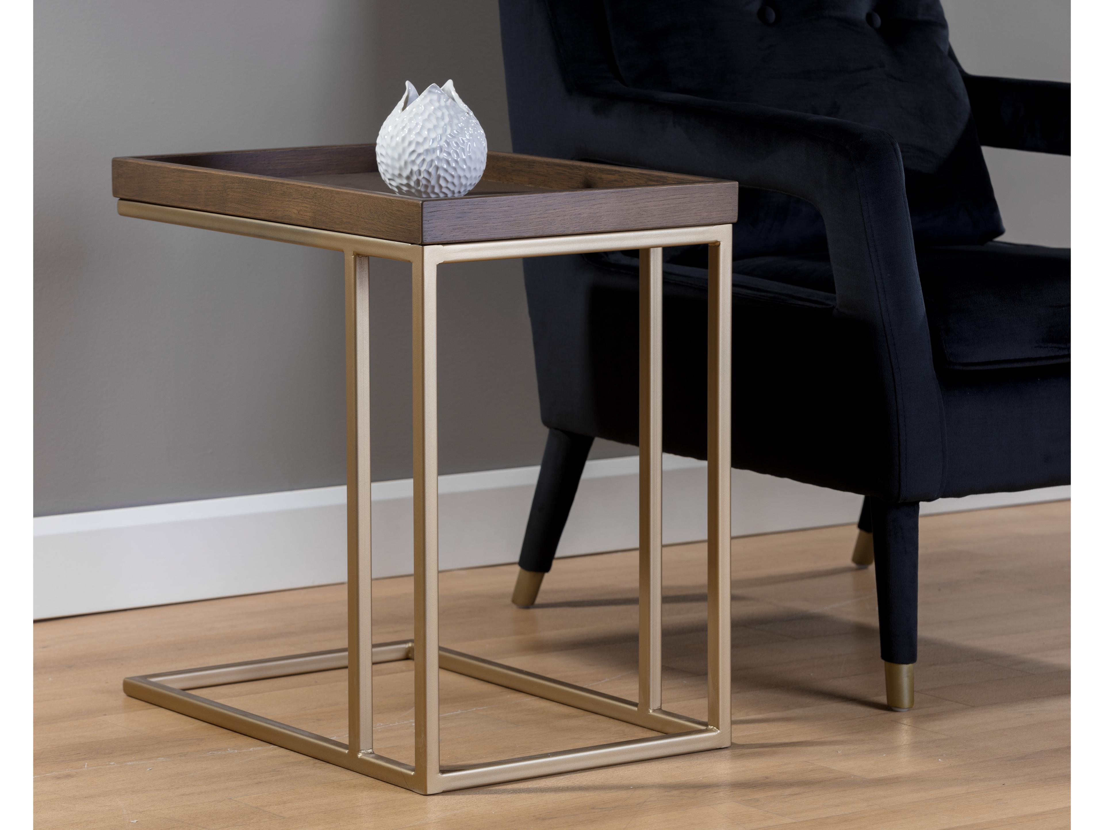 Sunpan Artezia Arden Rectangular Wood Umber Brown Gold End Table