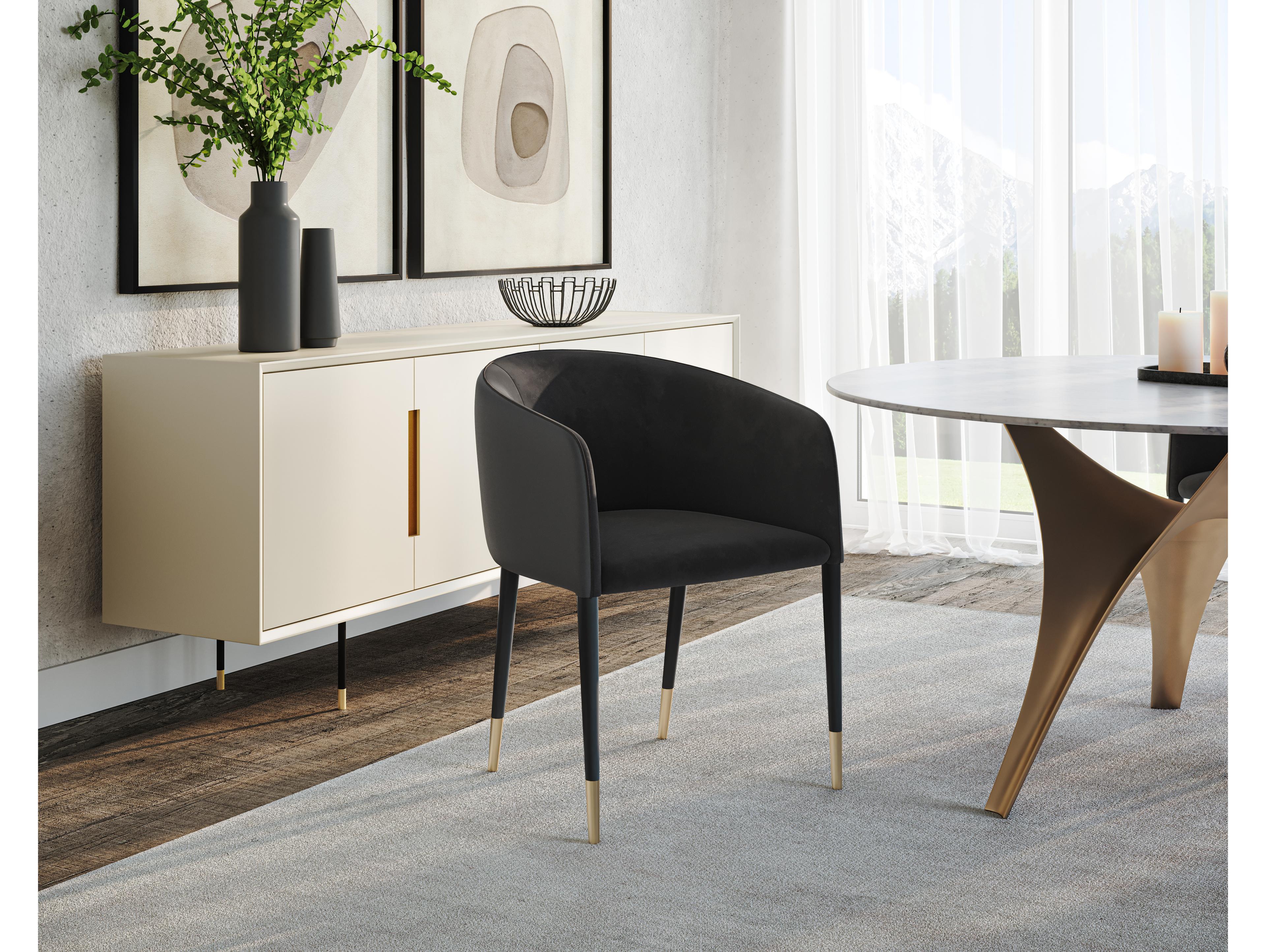 Sunpan Ikon Asher Leather Black Upholstered Arm Dining Chair