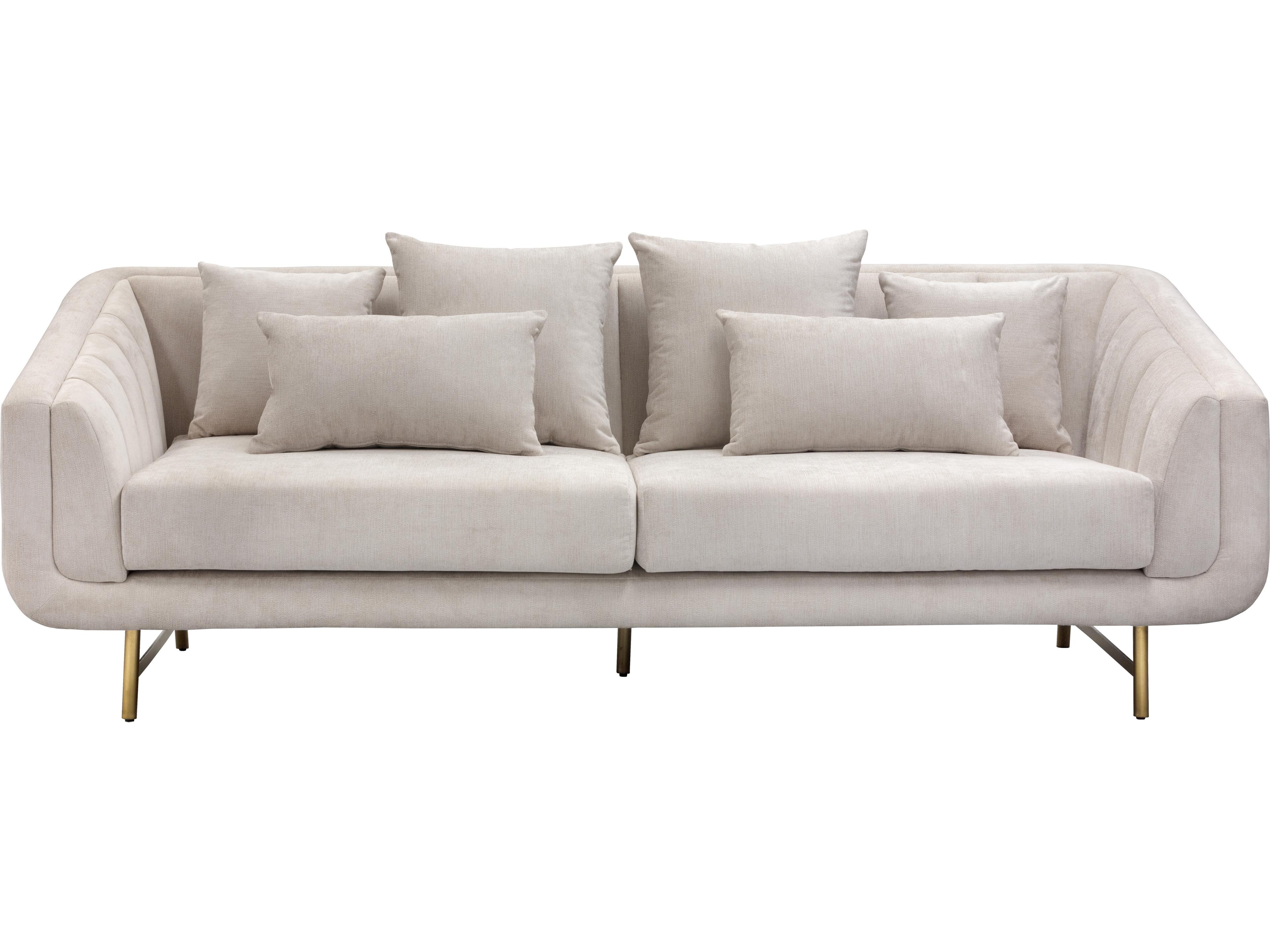 Sunpan Mixt Veera Polo Club Muslin Antique Brass Beige Upholstered Sofa