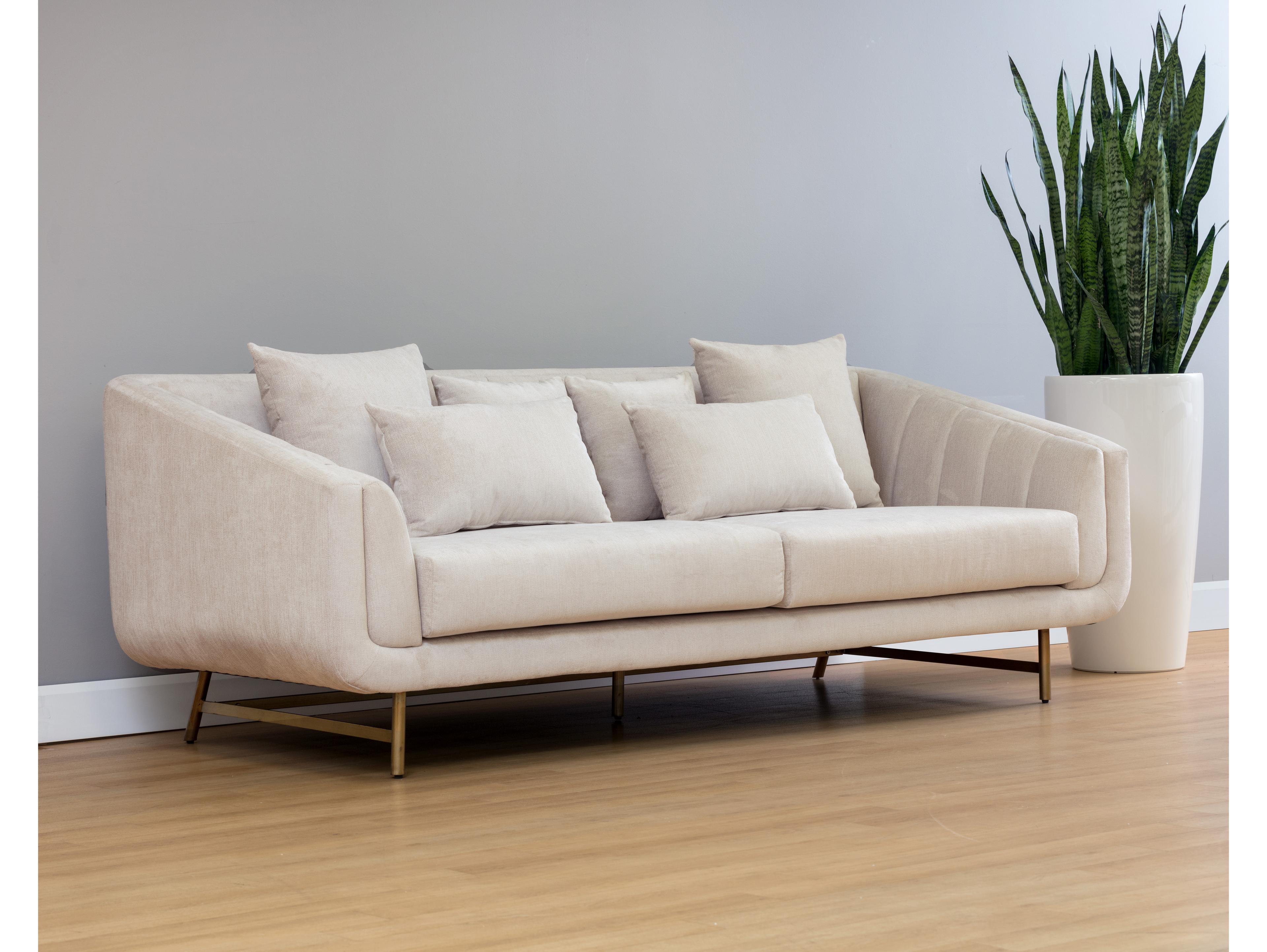 Sunpan Mixt Veera Polo Club Muslin Antique Brass Beige Upholstered Sofa