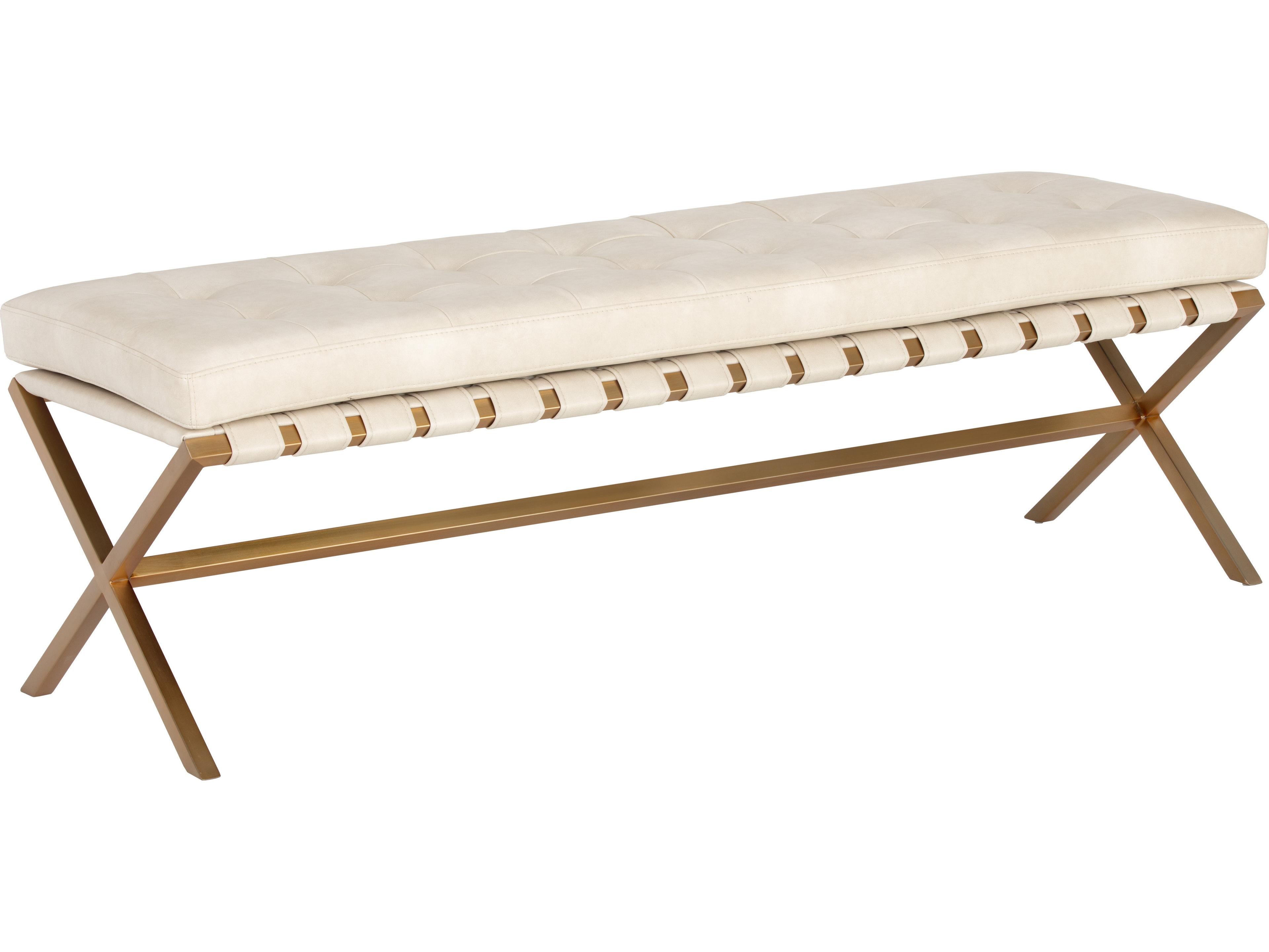 Sunpan Ikon Bravo Cream Brushed Gold Faux Leather Accent Bench