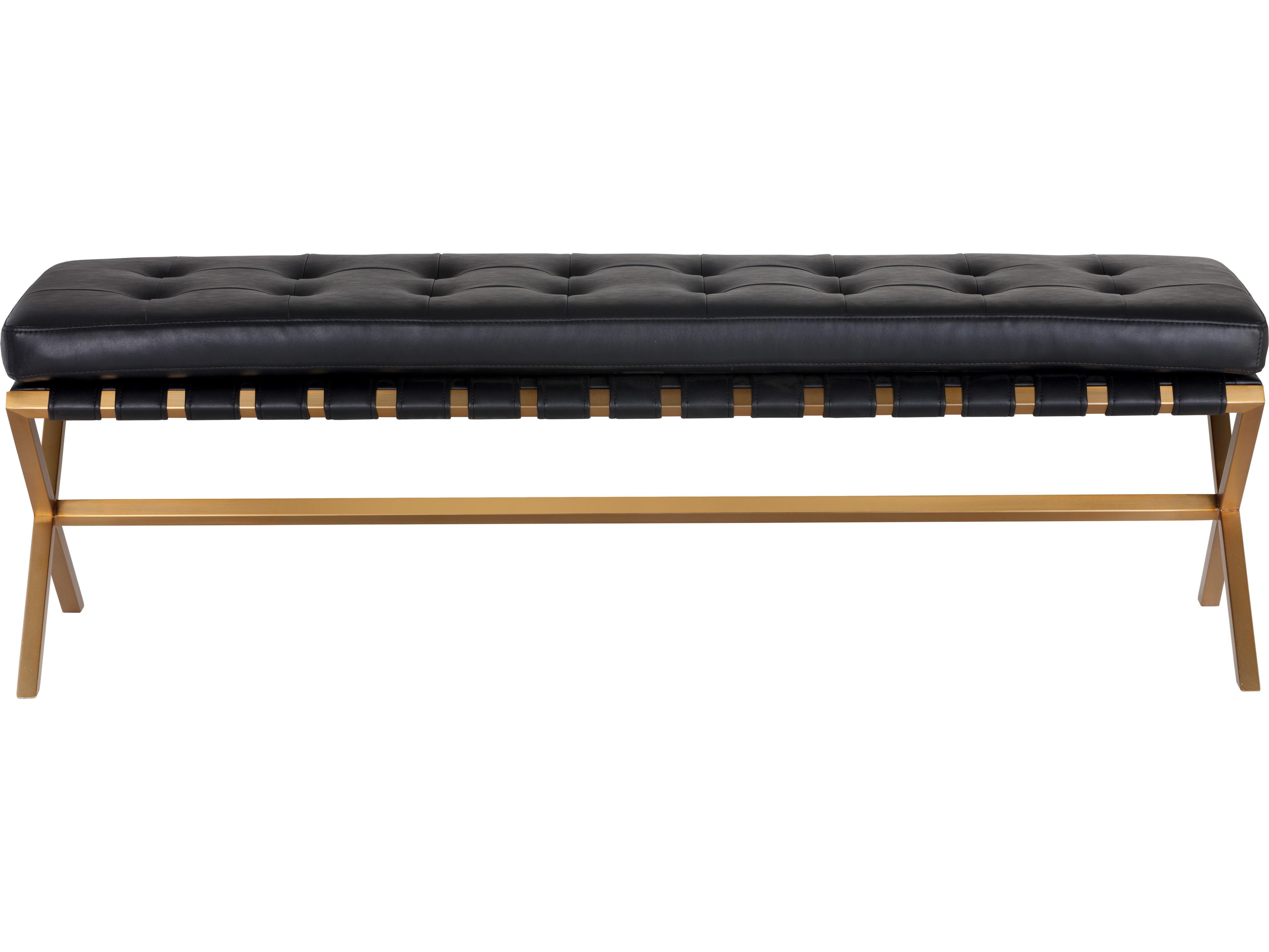 Sunpan Ikon Bravo Black Brushed Gold Faux Leather Accent Bench