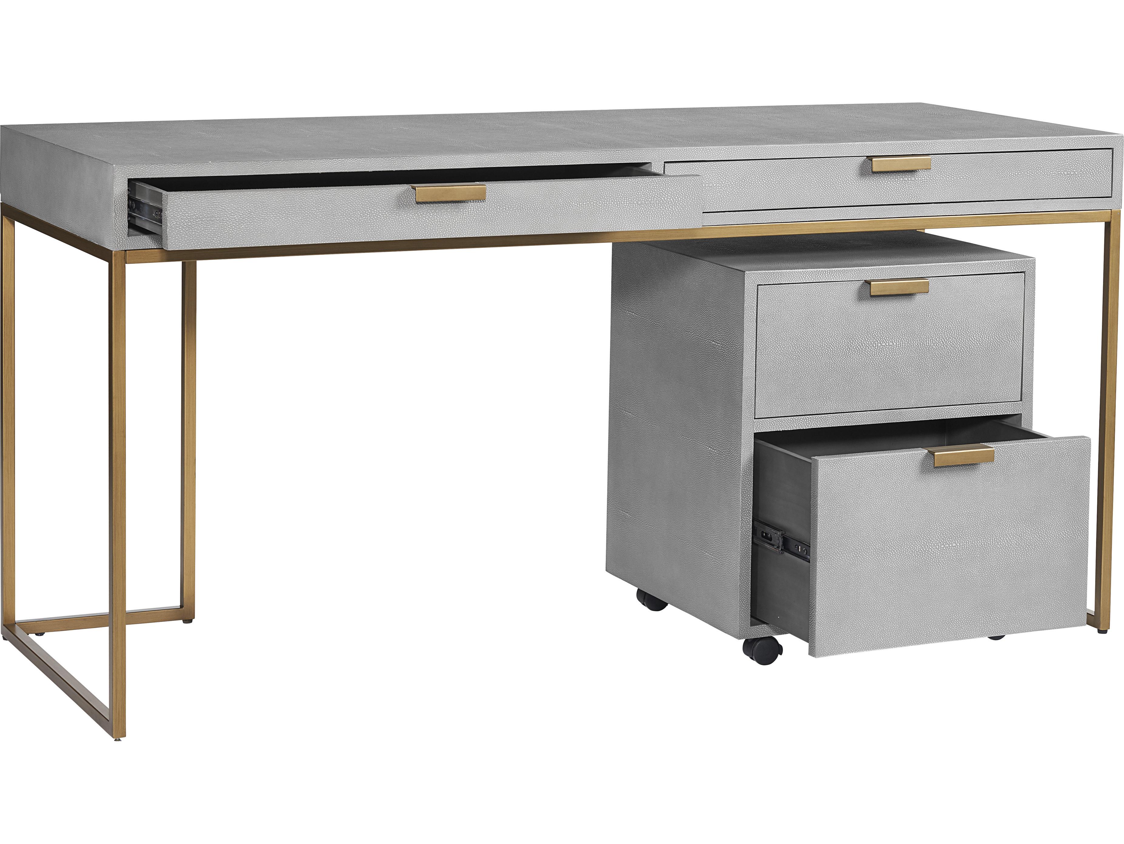 Sunpan Mixt Jiro Grey Antique Brass Pine Wood Secretary Desk