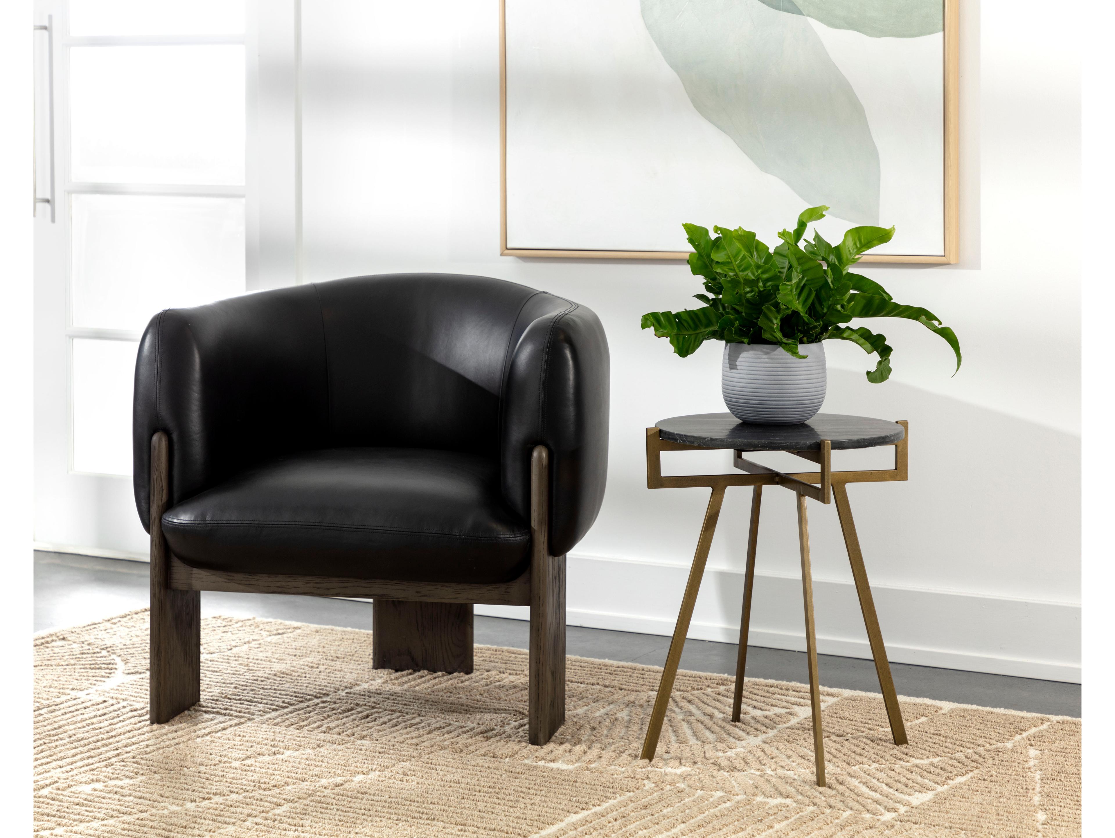 Sunpan Anak Round Marble Black Antique Brass End Table