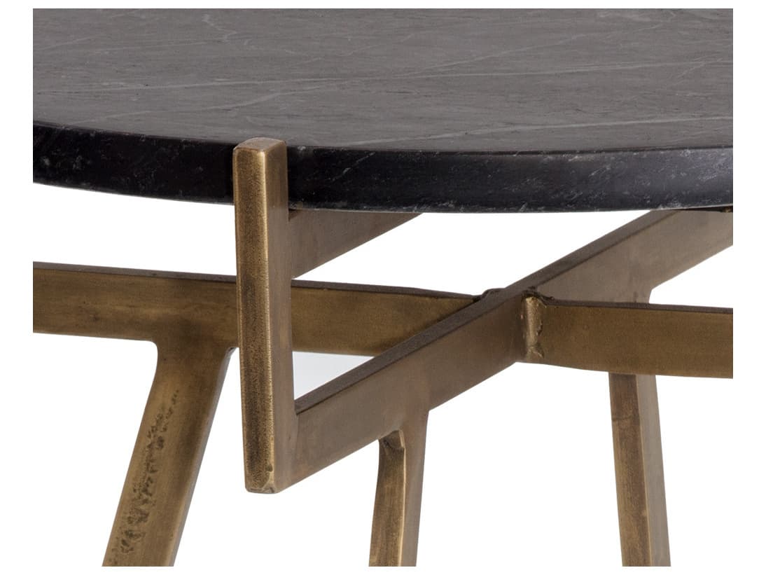 Sunpan Anak Round Marble Black Antique Brass End Table