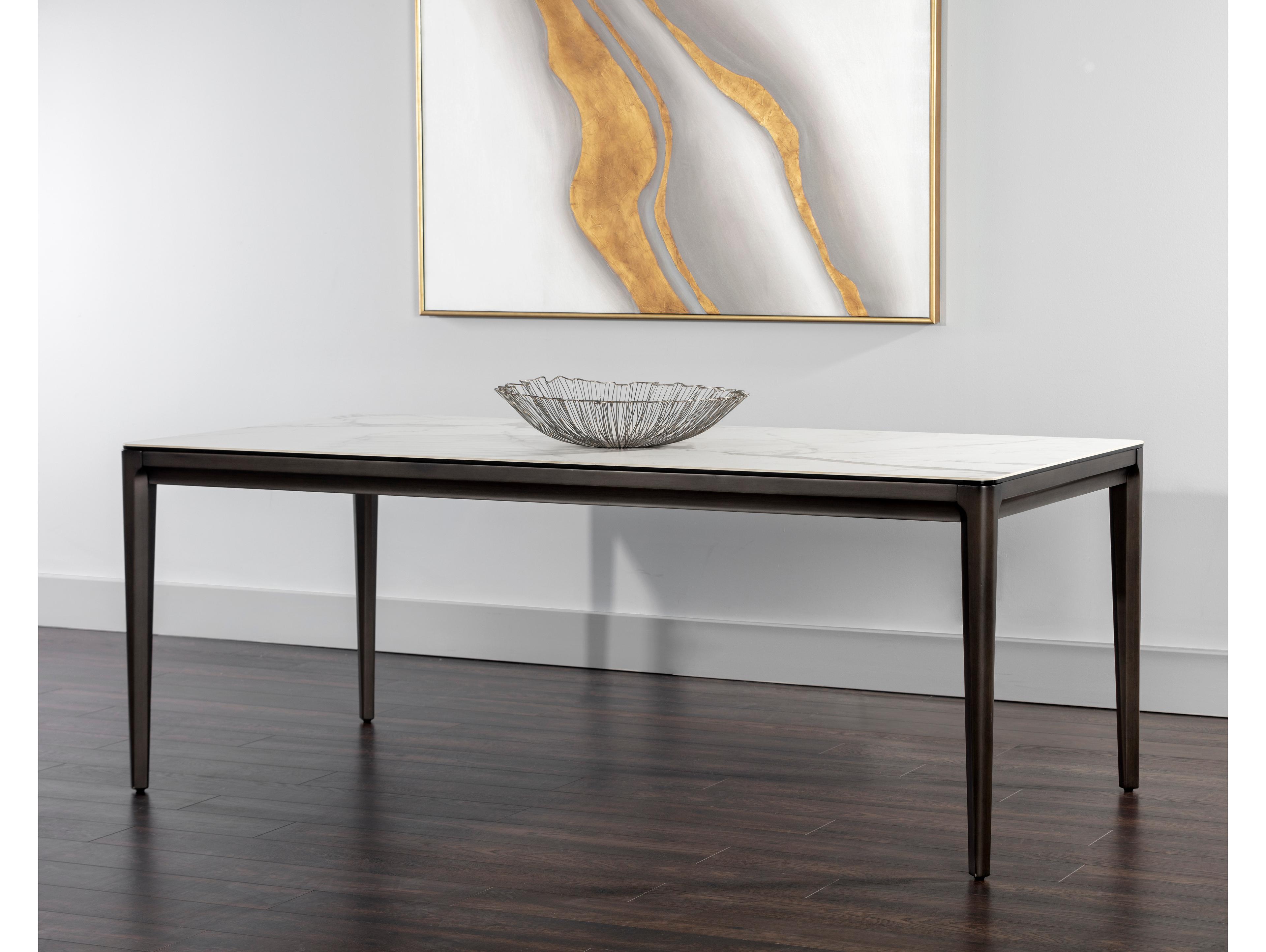 Sunpan Zenn Queens Rectangular Ceramic White Dark Grey Dining Table