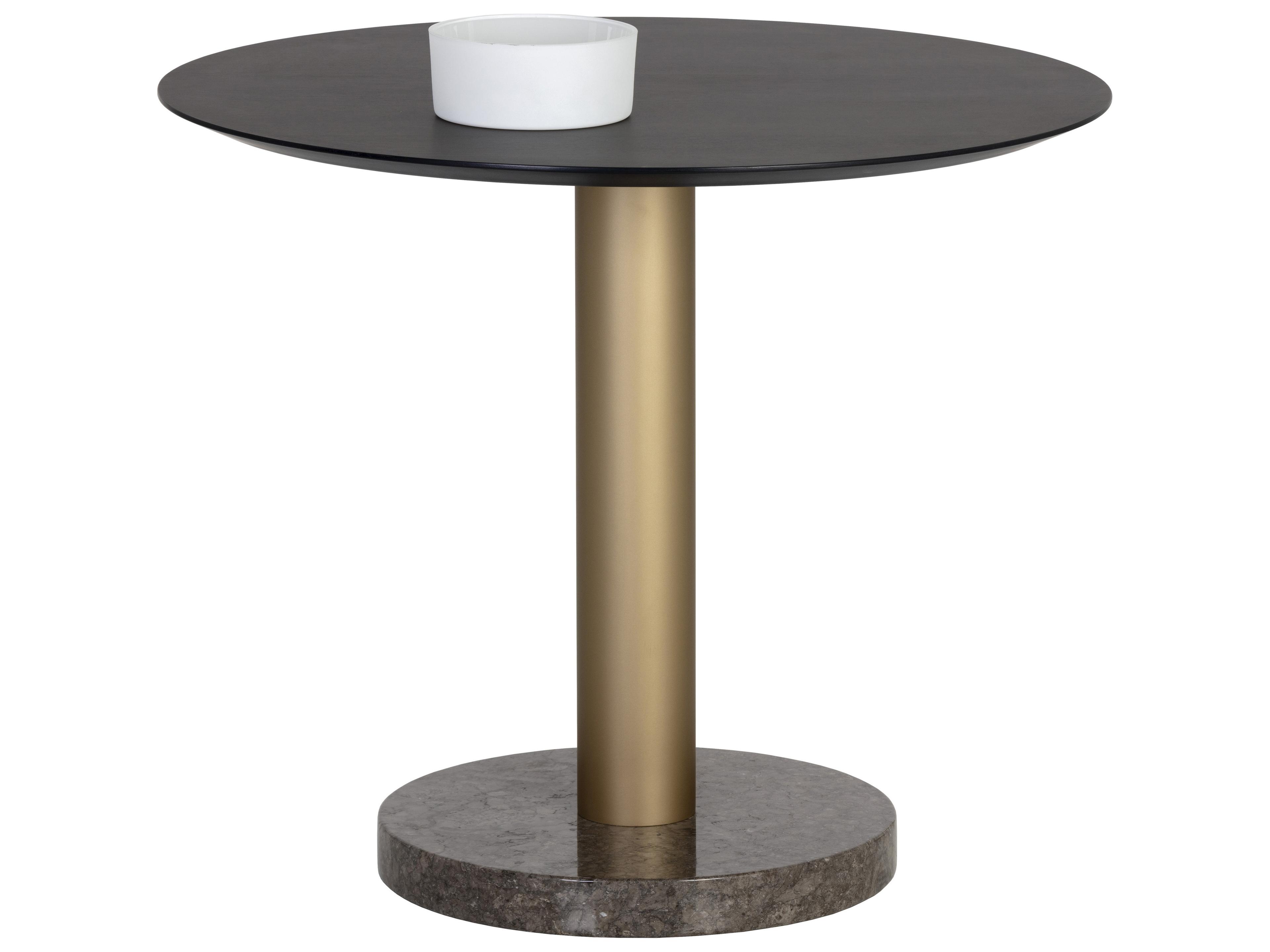 Sunpan Monaco Round Gold Grey Marble Charcoal Dining Table