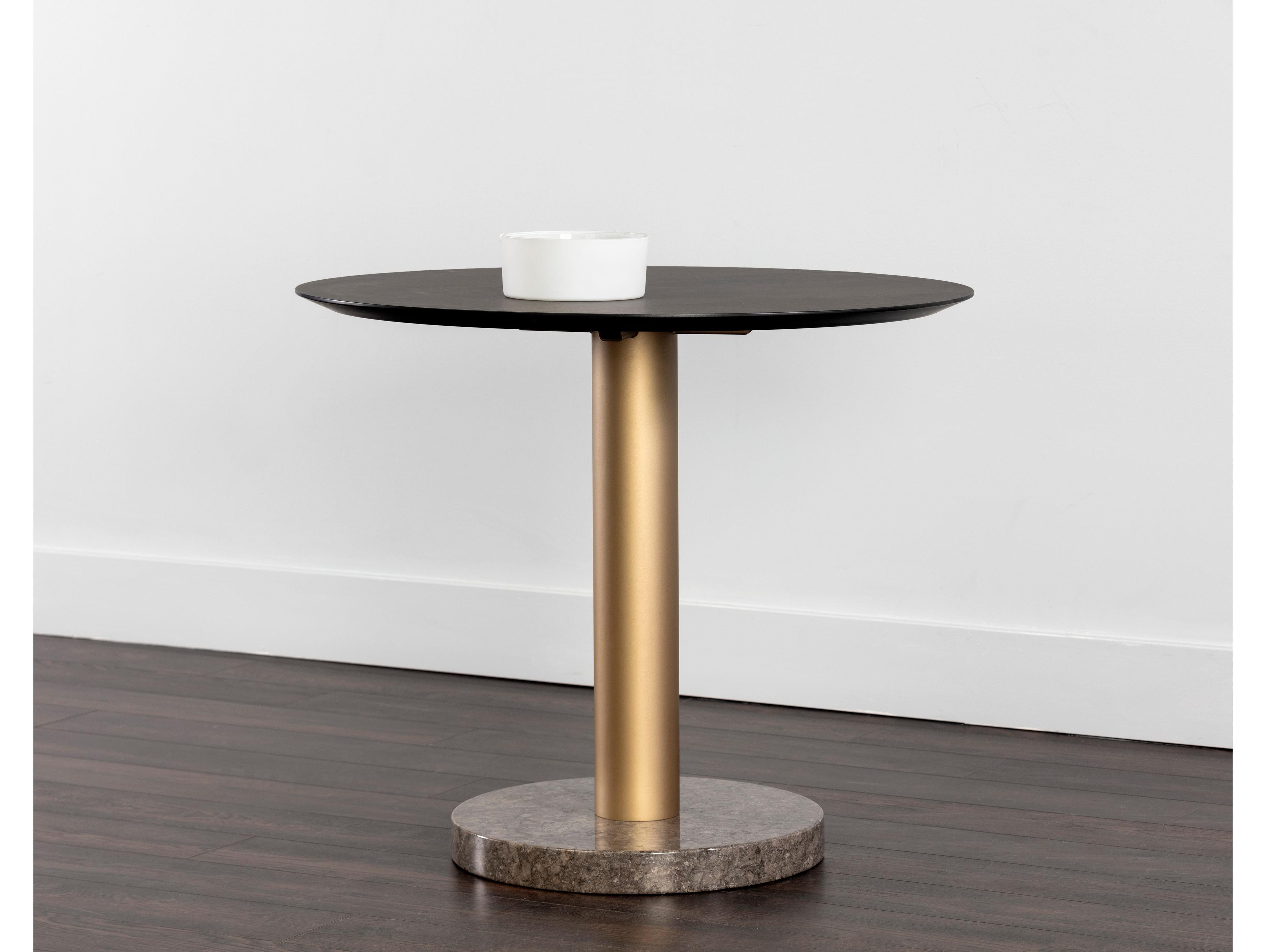 Sunpan Monaco Round Gold Grey Marble Charcoal Dining Table
