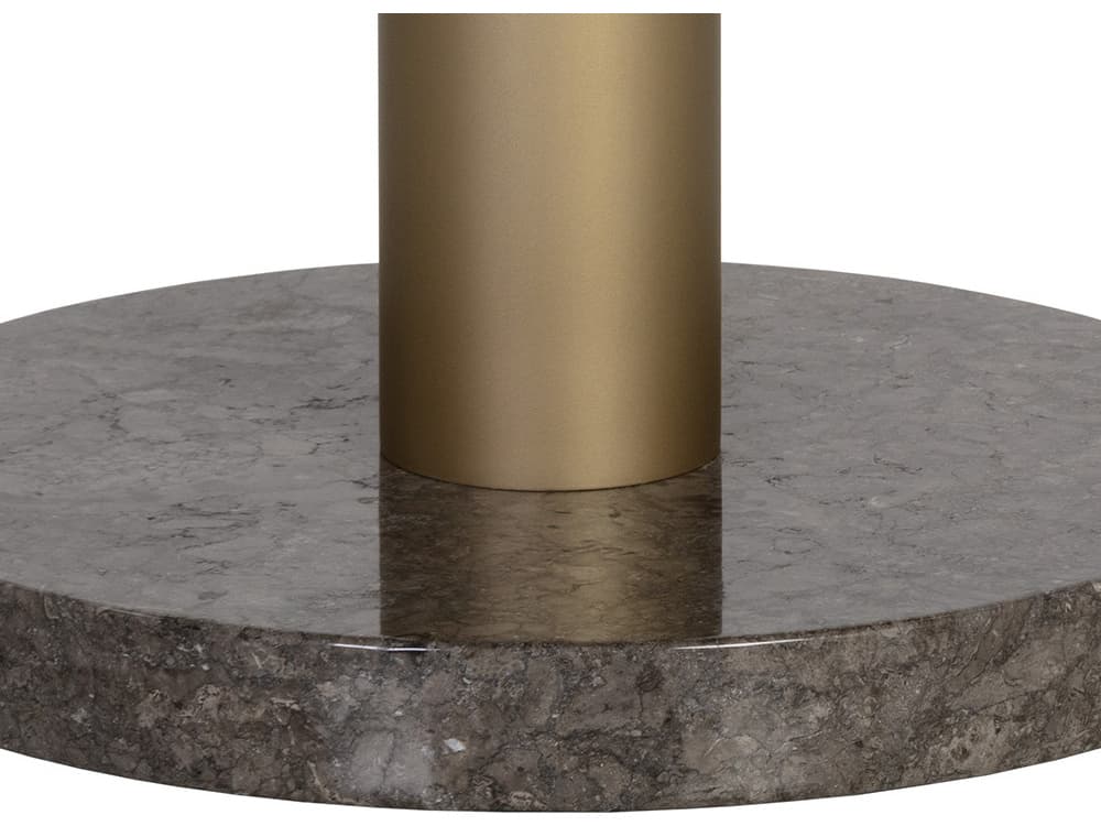 Sunpan Monaco Round Wood Gold Grey Marble Charcoal Dining Table
