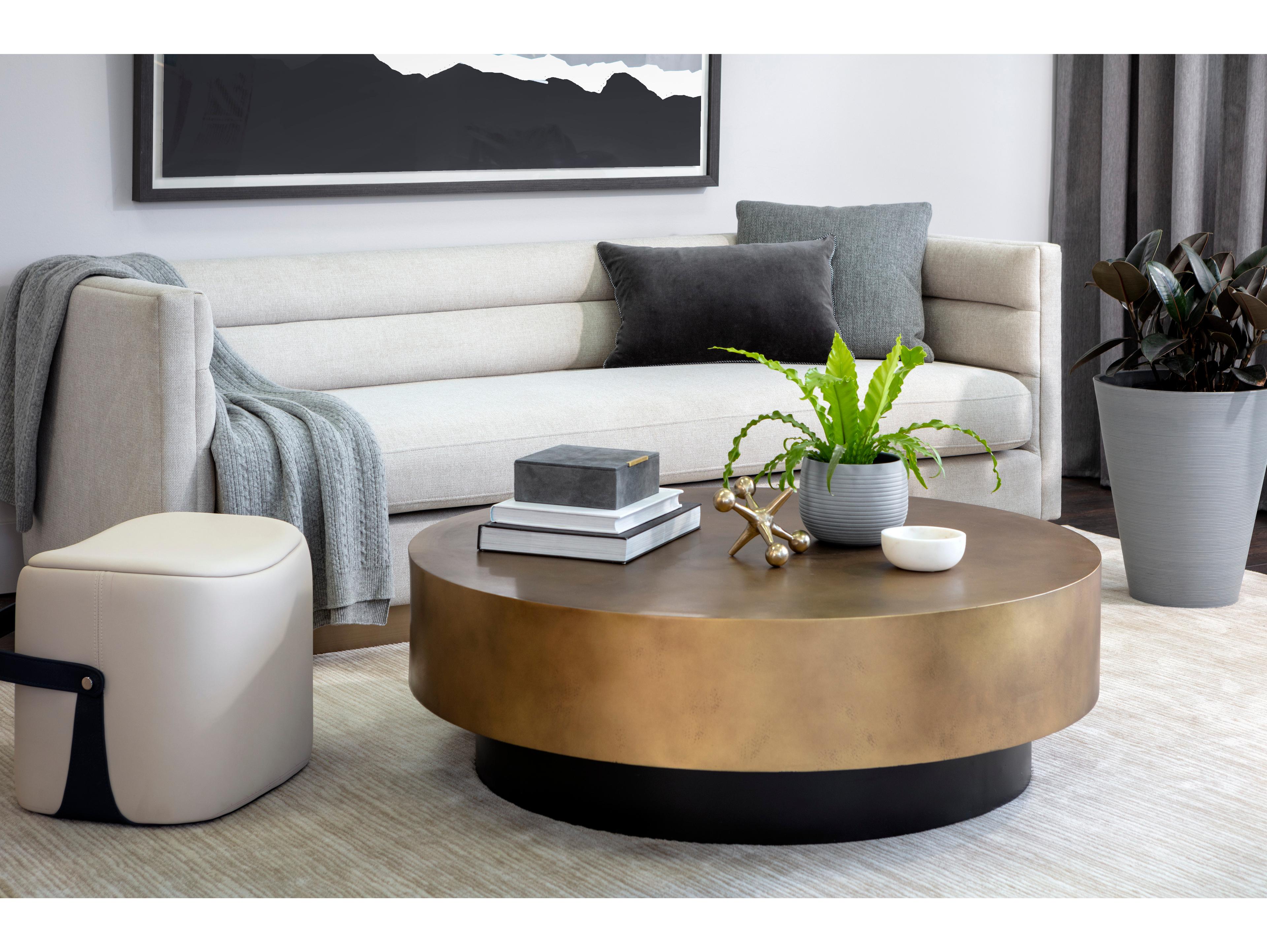 Sunpan Bernaby Round Metal Antique Brass Black Coffee Table