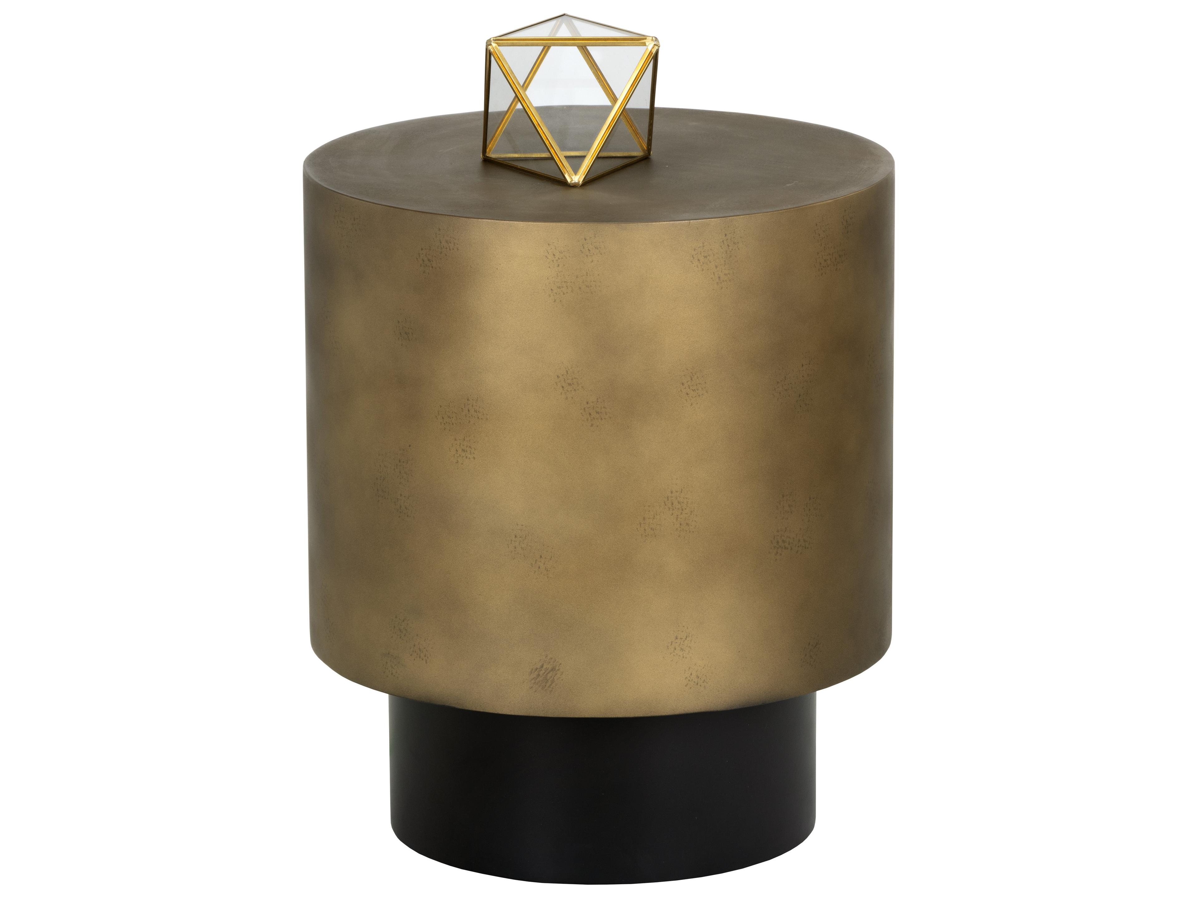 Sunpan Bernaby Round Metal Antique Brass Black End Table