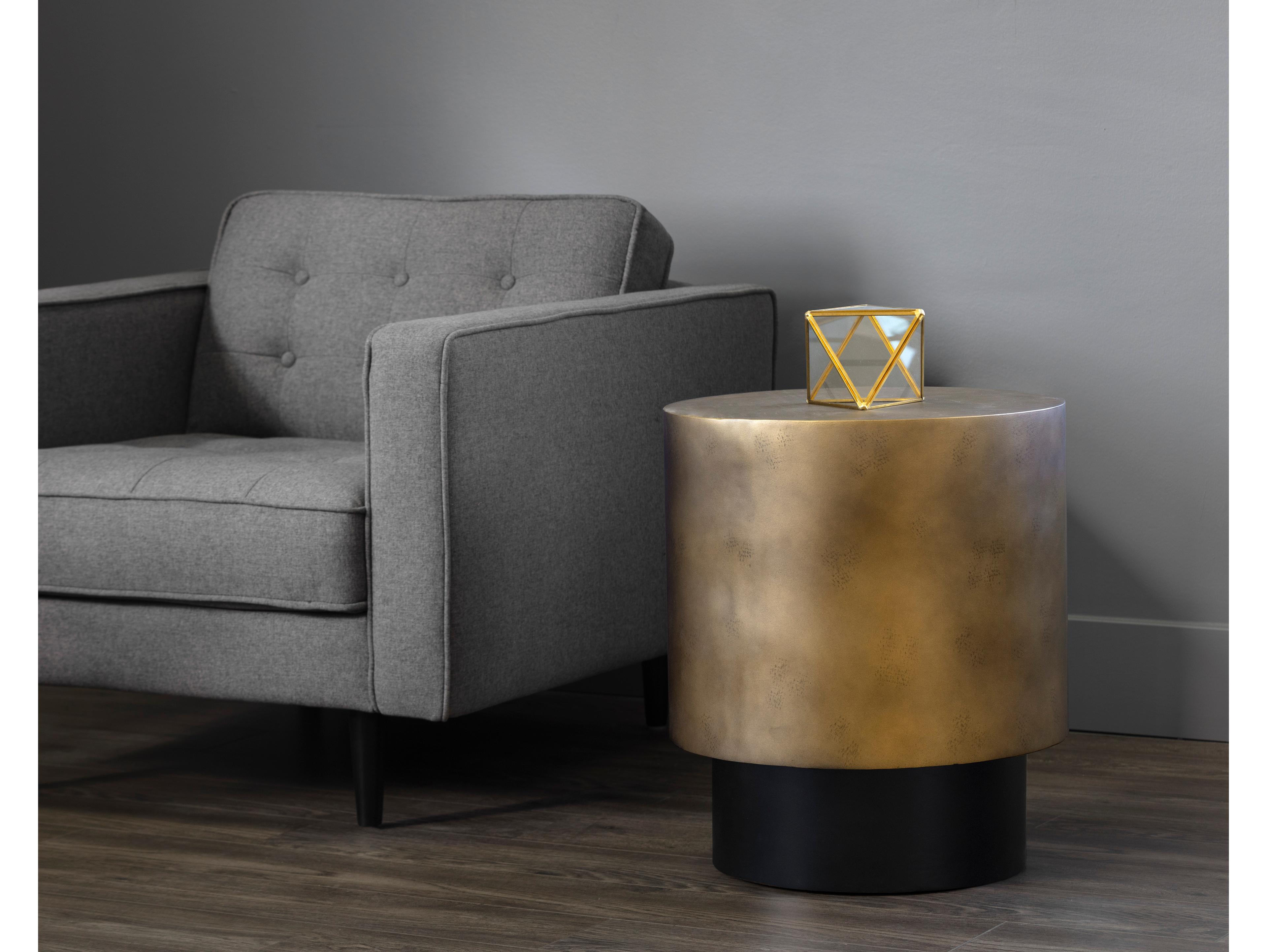 Sunpan Bernaby Round Metal Antique Brass Black End Table